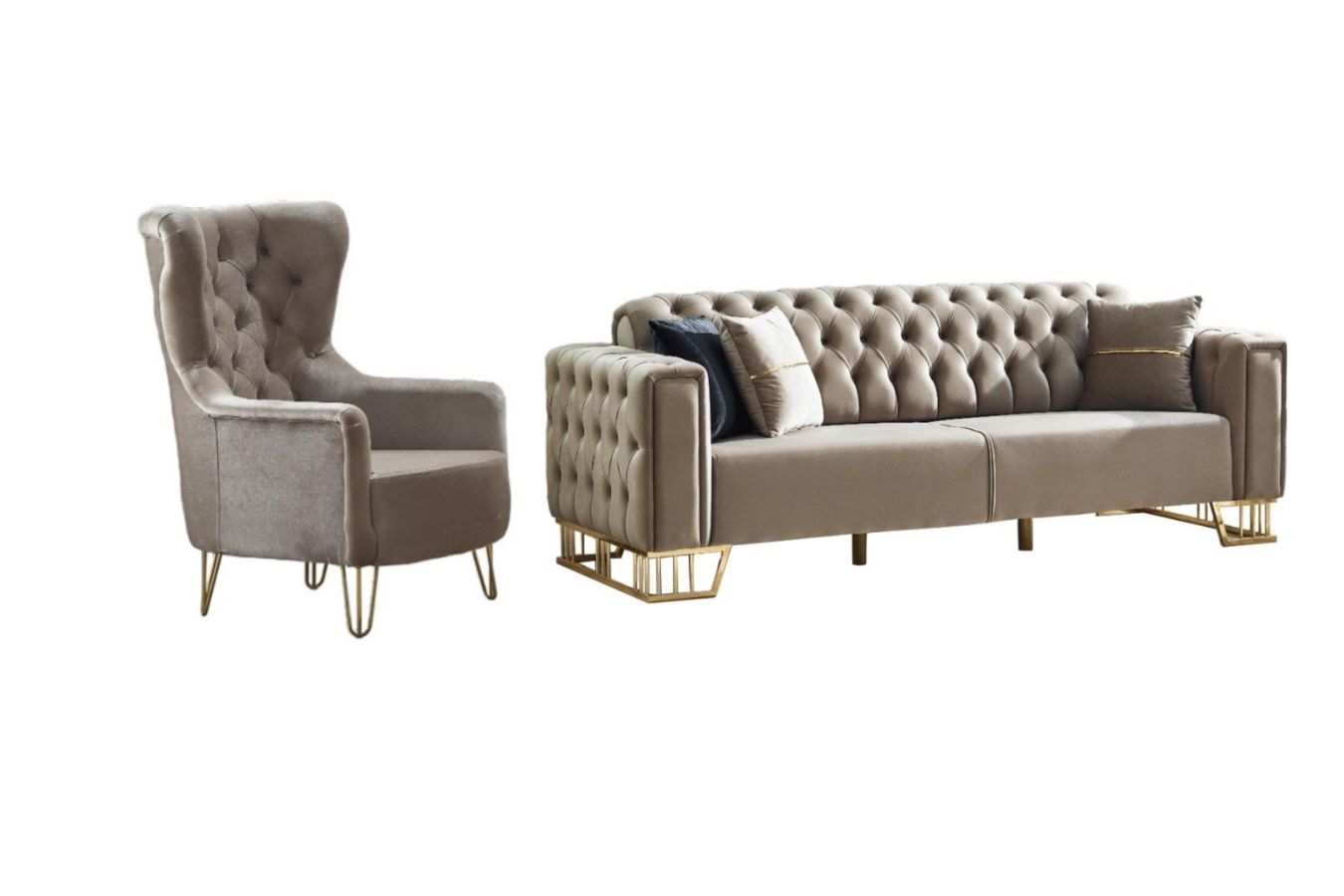 Villa Möbel Polstergarnitur Royce, (Set, Set besteht aus: 2 Sitzer+Sessel), Hand Made Quality, pflegeleichter Mikrofasersamtstoff