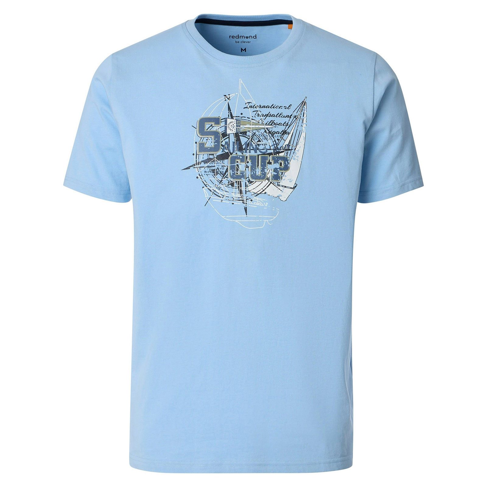 Redmond Rundhalsshirt Redmond XXL T-Shirt hellblau Frontprint maritim