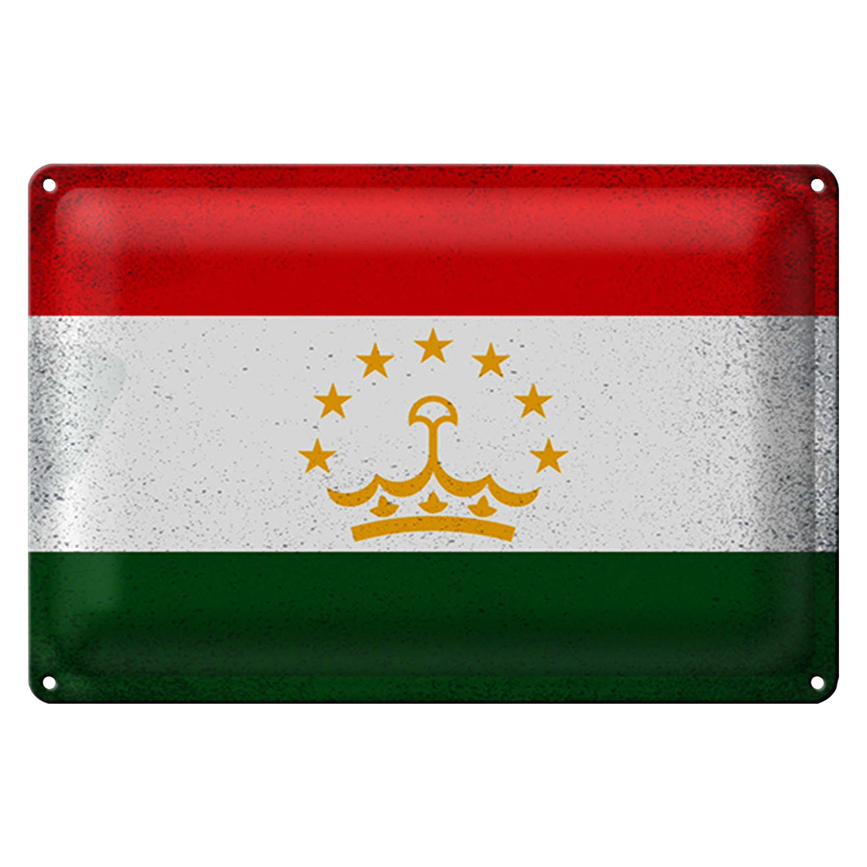 Roomando Metallschild Flagge Tadschikistan 40x30cm Tajikistan Vintage