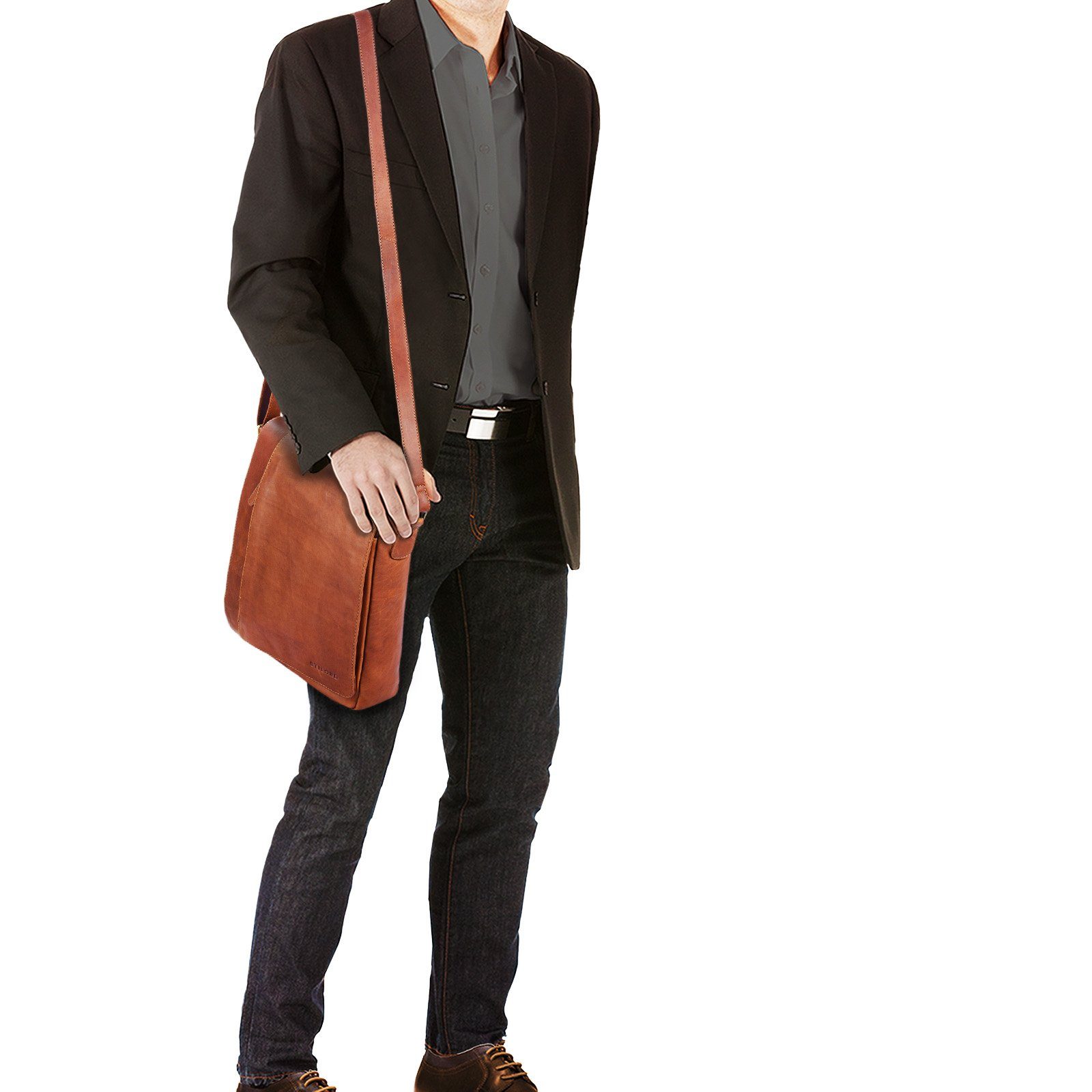 STILORD Schultertasche "Paul" Umhängetasche Herren Leder Hochformat