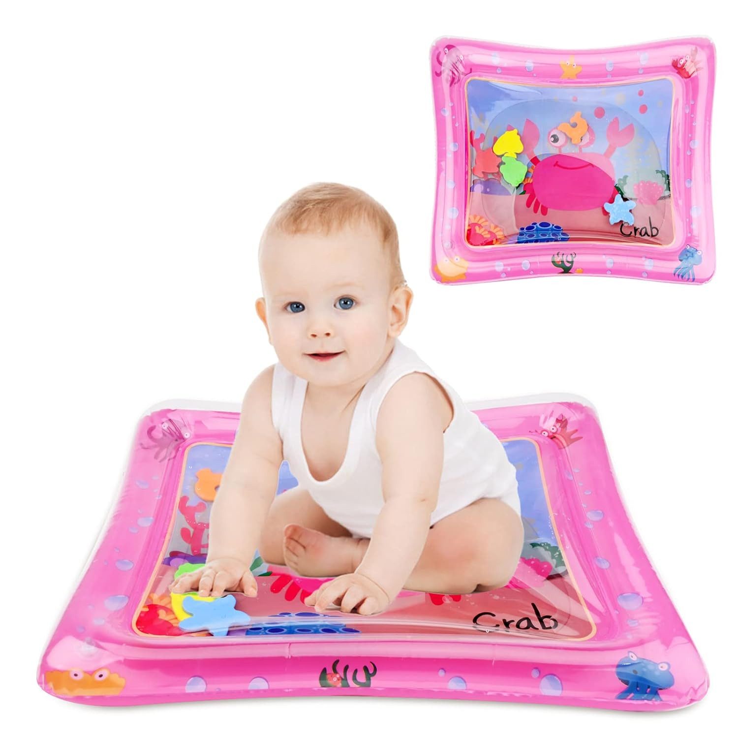 LA CUTE Spielmatte XXL Baby Wassermatte Babykrabbe – Aufblasbares Sensorisches Spielzeug (Baby Wasserspielmatte Set, 1x Wasserspielmatte für Babys), Aufblasbare Wasserspielmatte für Babys mit bunten Wassertieren