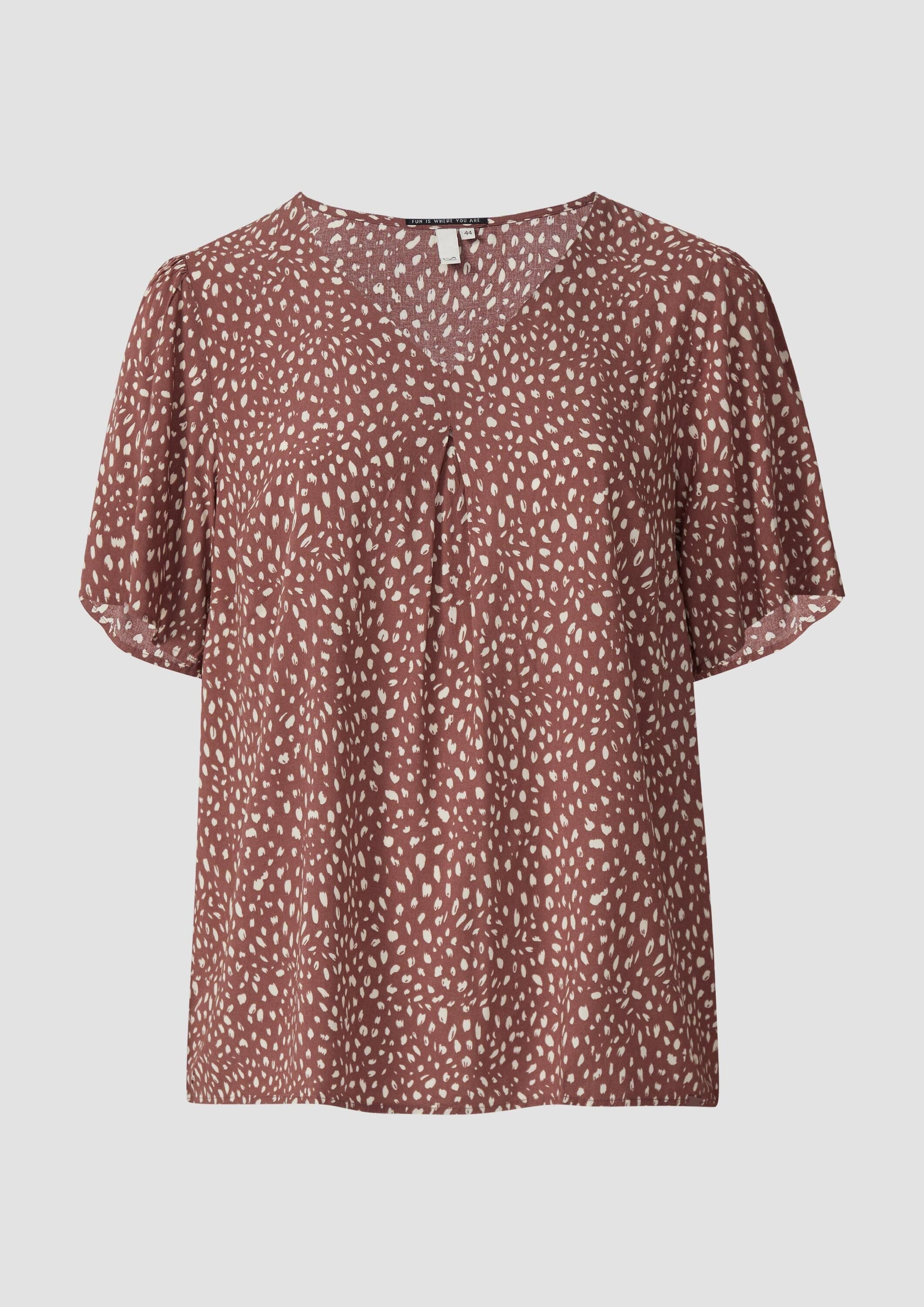 QS Kurzarmbluse Bluse Viskose Bluse mit All-over-Print