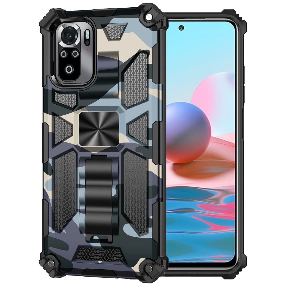 Wigento Handyhülle »Für Xiaomi Redmi Note 10 Pro Camouflage Shockproof  Armor TPU Schutz Tasche Hülle Cover Hellblau«
