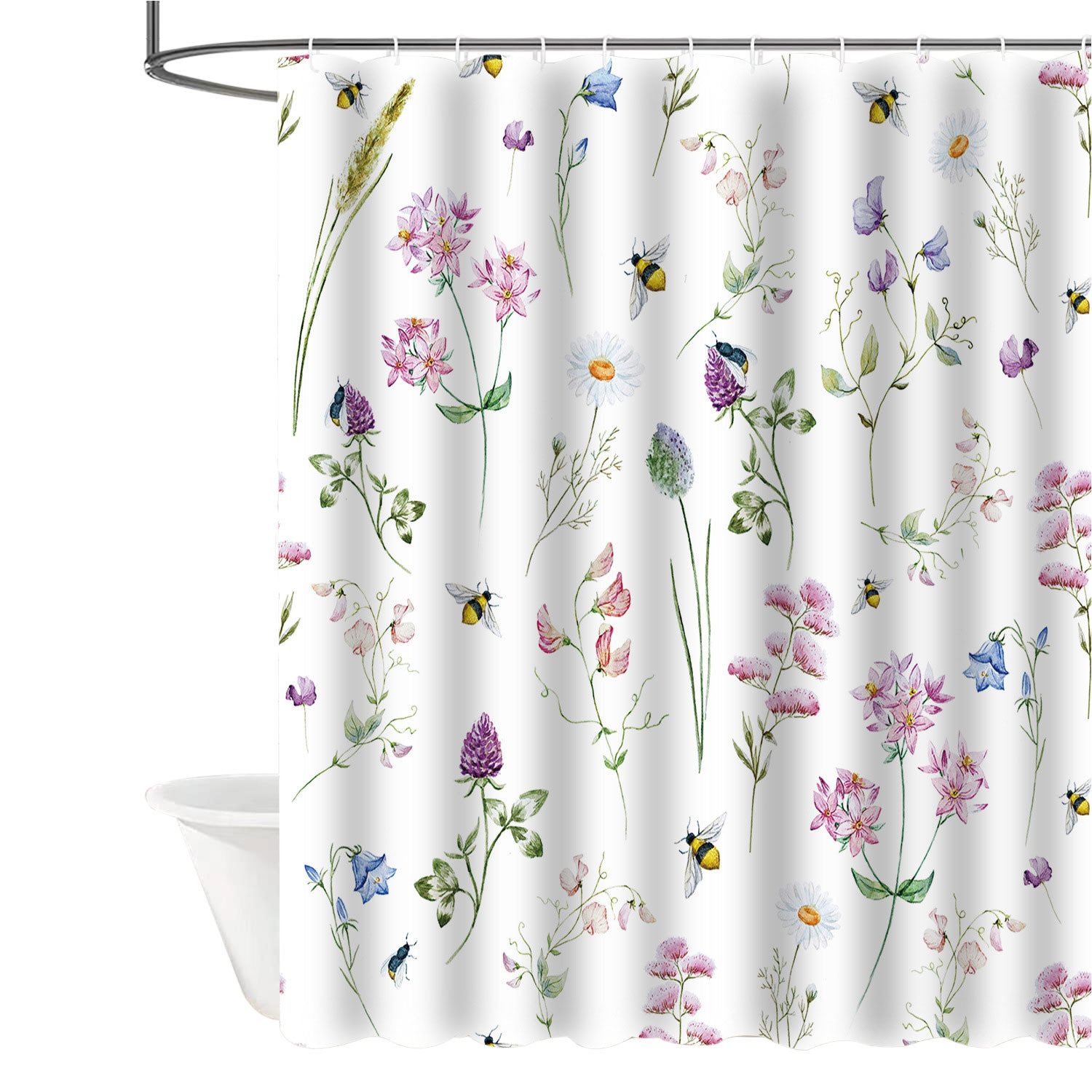 Refttenw Duschvorhang Blumen Duschvorhänge mit 12 günstig online kaufen