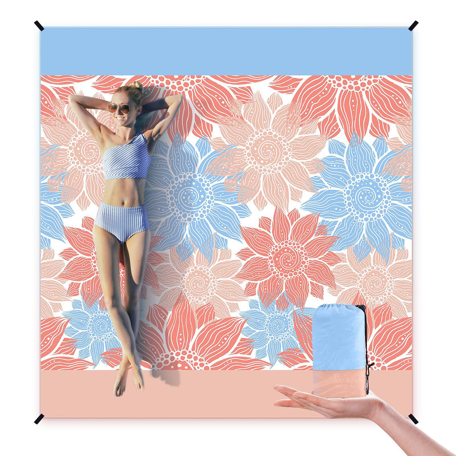 Picknickdecke Stranddecke Sandfrei Wasserdicht, Super Groß 210cm x 200cm, Diwzbyn, Strandmatte, Ultraleicht und Tragbar Picknickdecke
