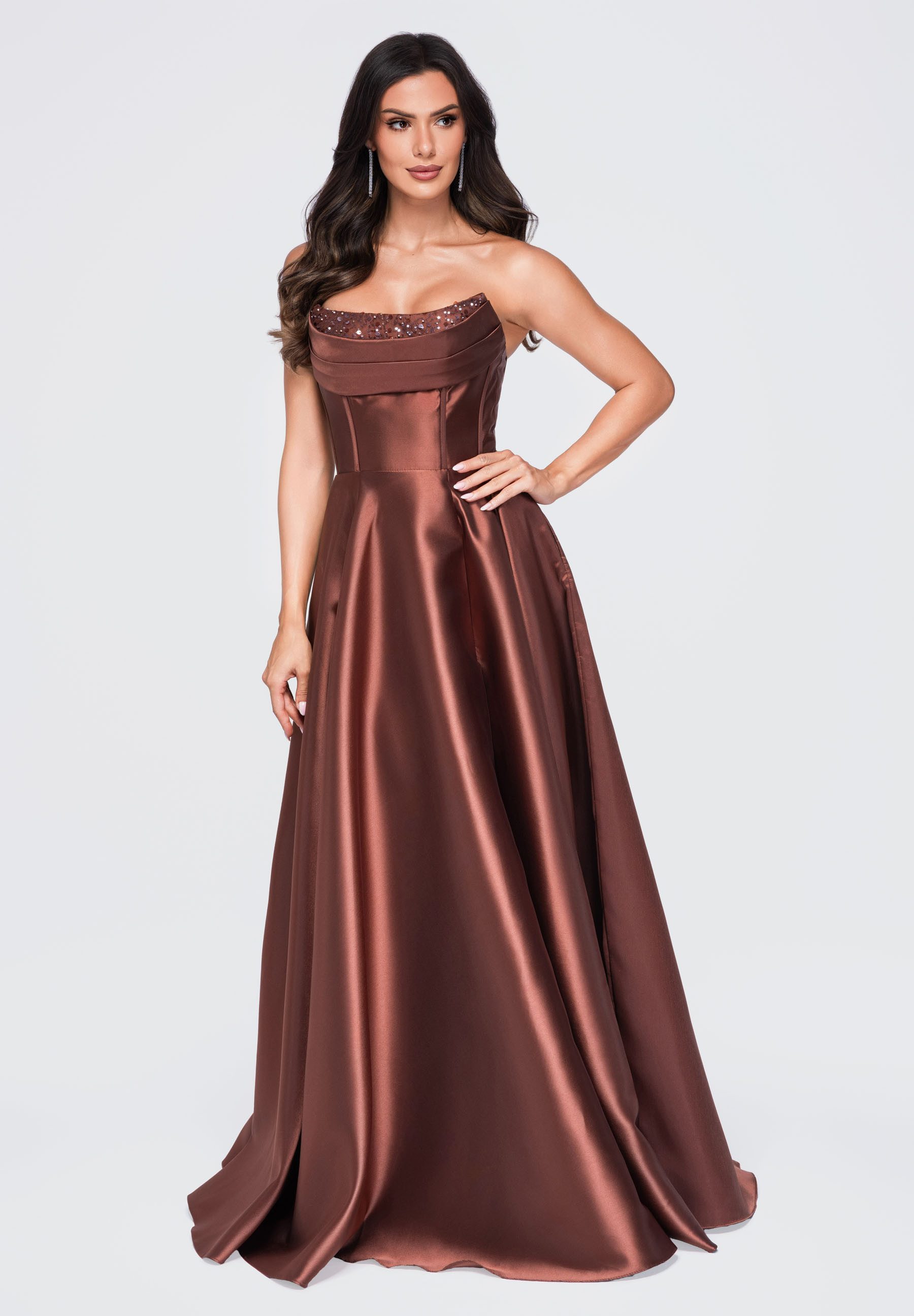 OMBRE Abendkleid Damen Abendkleid Maxi mit schwingendem Rock Braun XL (kein Set, 1-tlg) in Unifarbe