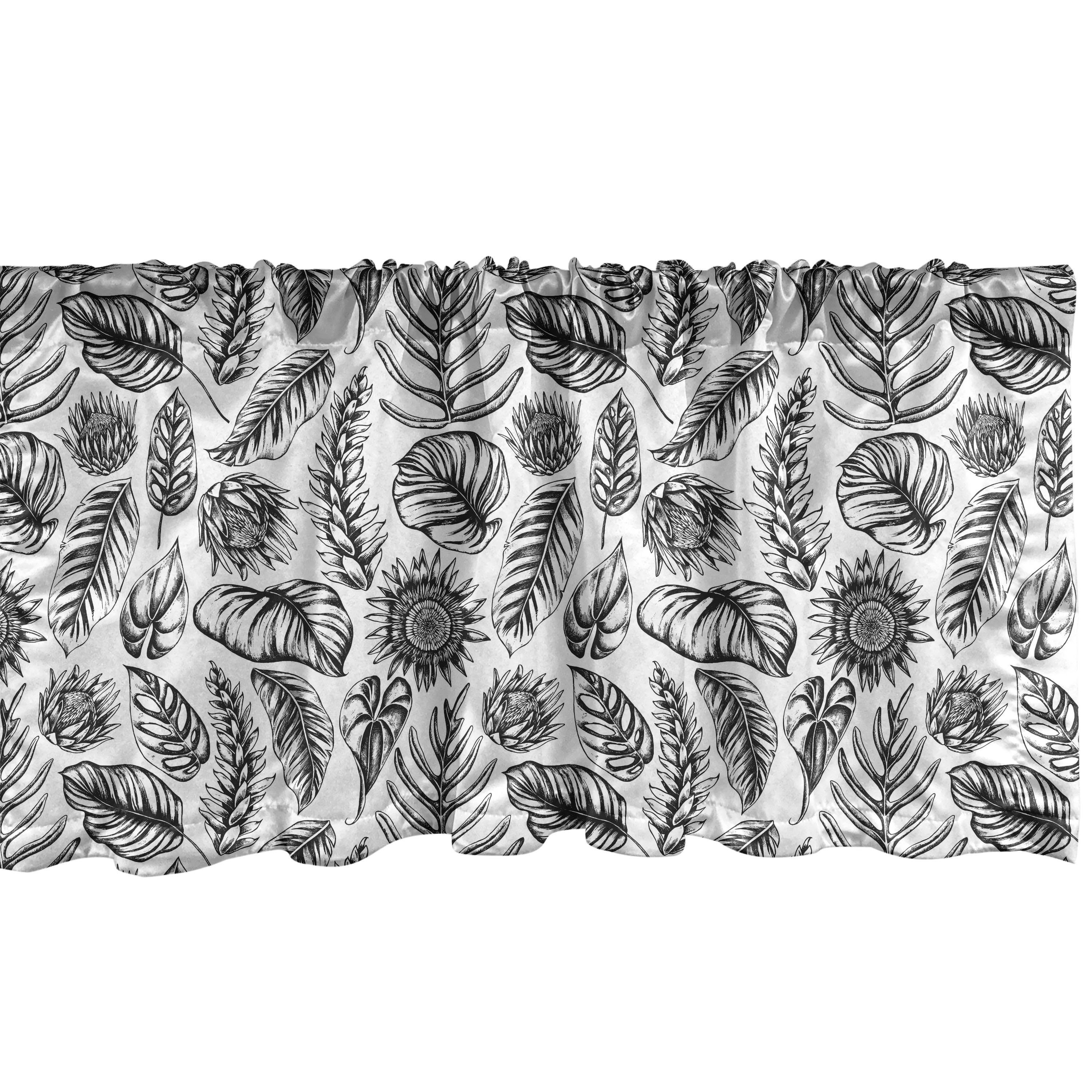 Scheibengardine Vorhang Volant für Abakuhaus, Philodendron Stangentasche, mit Dekor Küche Microfaser, Vintage Pflanzen Schlafzimmer Blätter
