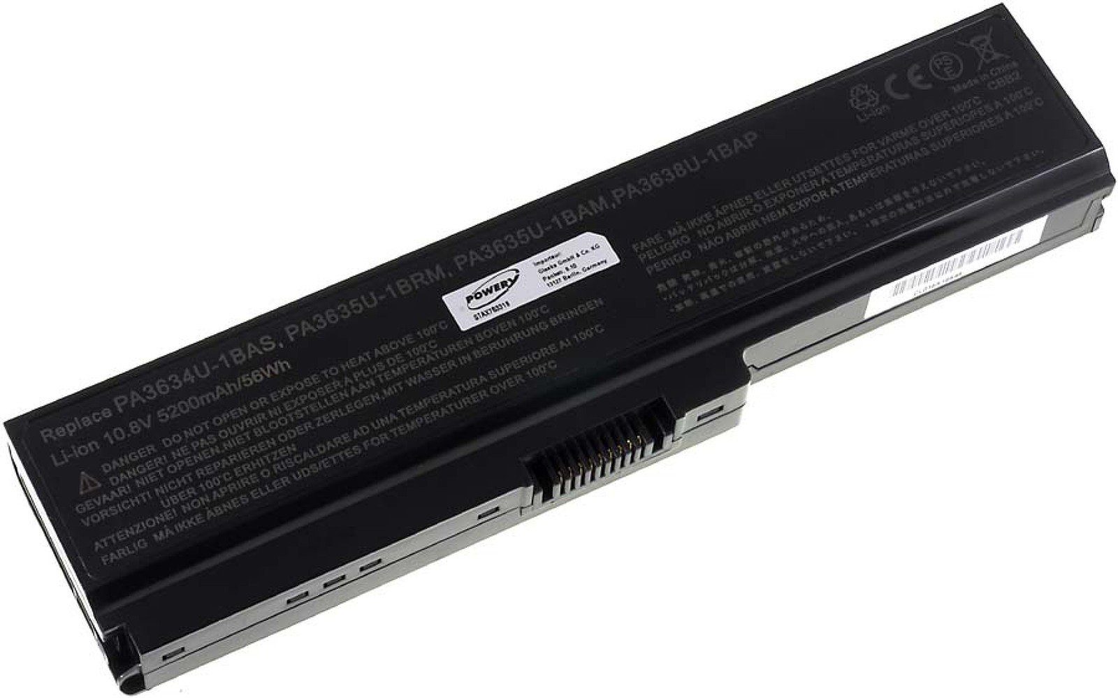 für mAh Typ Toshiba V) Laptop-Akku PA3817U-1BRS L750 5200 kompatibel mit und Akku Powery Satellite (Nicht (10.8 L750D) 5200mAh