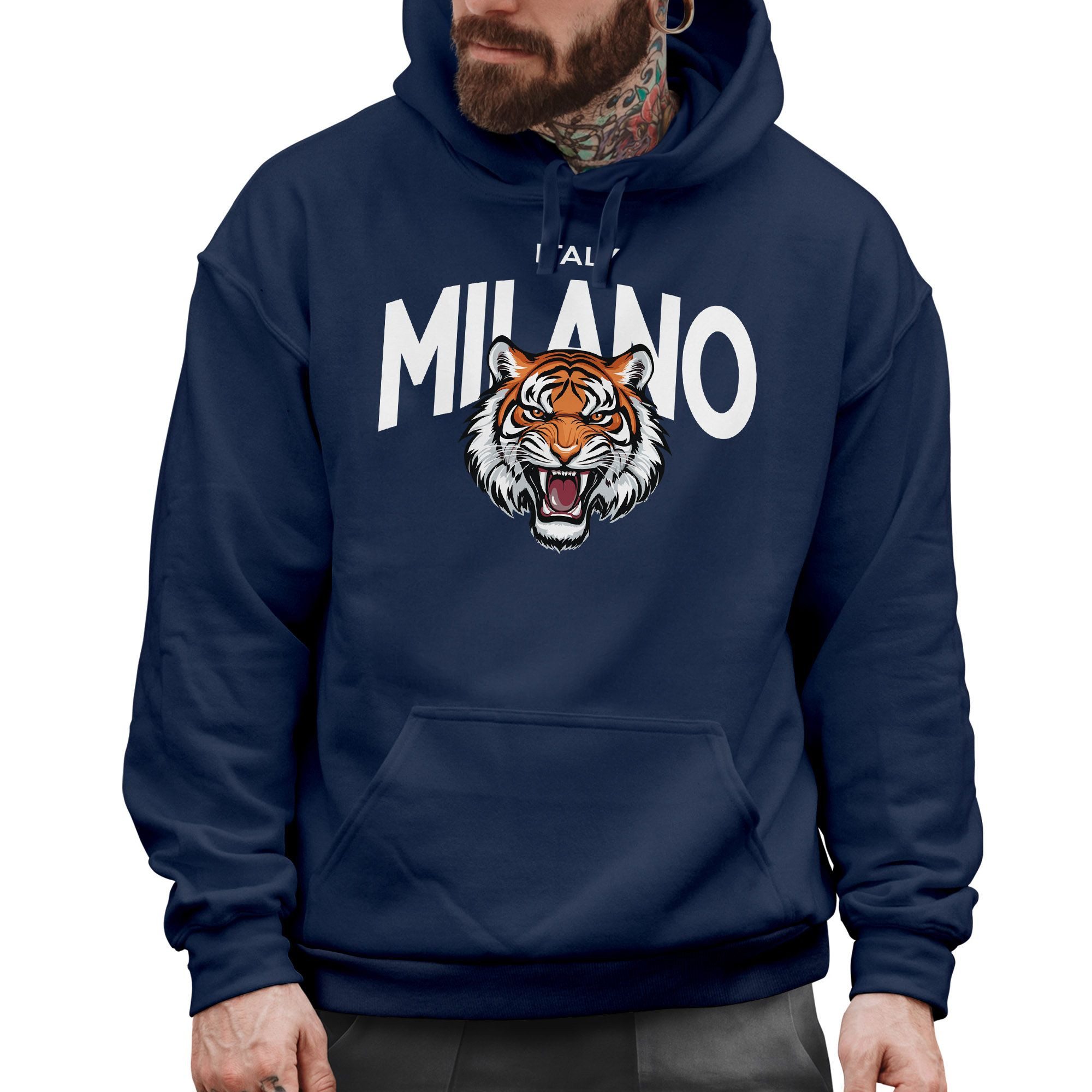 Neverless Hoodie Hoodie Herren Tiger Print Schriftzg Milano Italy Kapuzen-P günstig online kaufen
