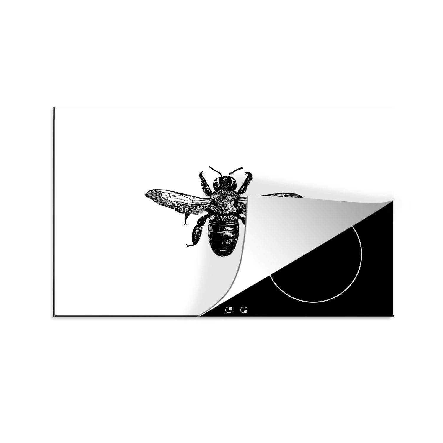 Schwarz und für 80x52 Induktionskochfeld Biene - Schutz weiß, (1 tlg), küche, cm, Herdblende-/Abdeckplatte die Vintage - - Ceranfeldabdeckung Insekt Vinyl, MuchoWow