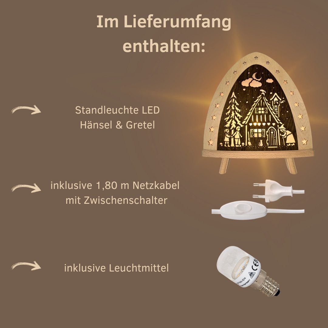 Weigla LED Dekolicht Hänsel & Gretel, BxHxT: 30x32x6 cm, LED wechselbar, Weihnachtsdeko aus dem Erzgebirge, Holz Buche