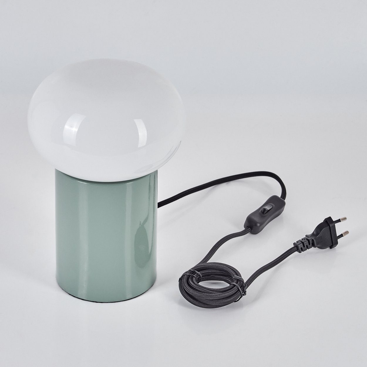 hofstein Tischleuchte moderne Nachttischlampe aus Metall/Glas in Türkis/Weiß, ohne Leuchtmittel, runde Tischlampe, Ø 15cm, Höhe 22cm, mit An-/Ausschalter, 1 x E27