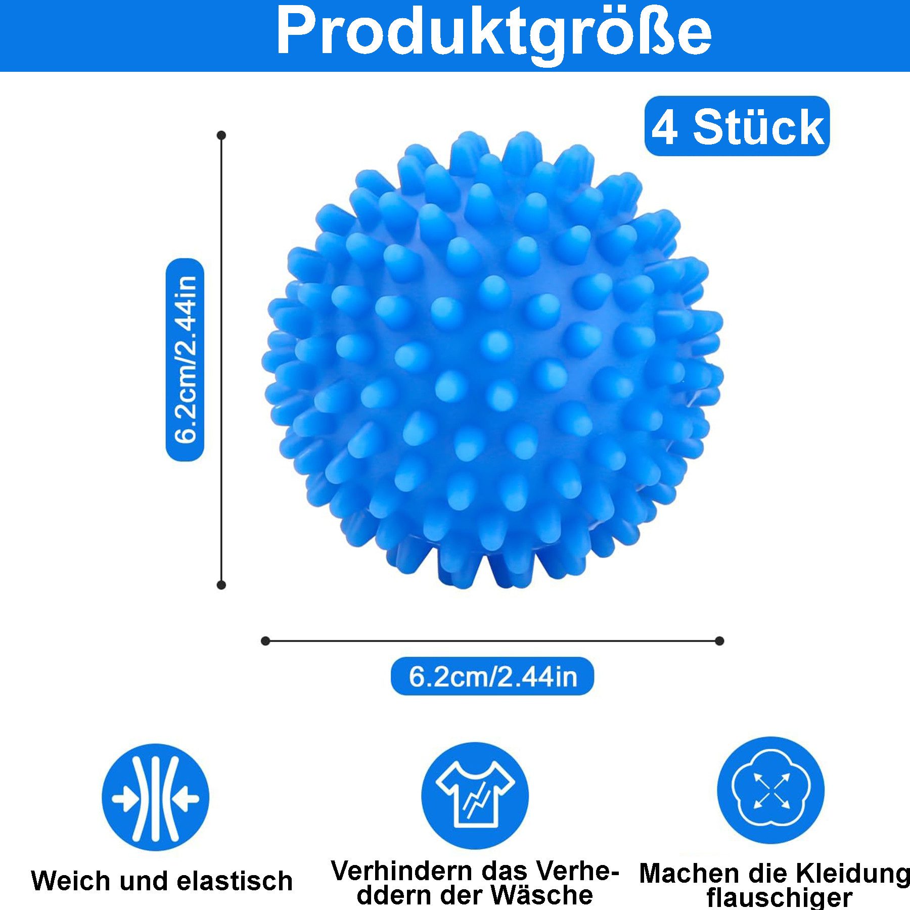 Mutig Trocknerball 4 Stück Trocknerbälle, Wiederverwendbare Dryer Balls (Waschball für waschmaschine, Kugeln für Flauschigere Wäsche, 4-St., Trocknerbälle, Trocknerbälle für Wäschetrockner), für Heim Kleidung Reinigung
