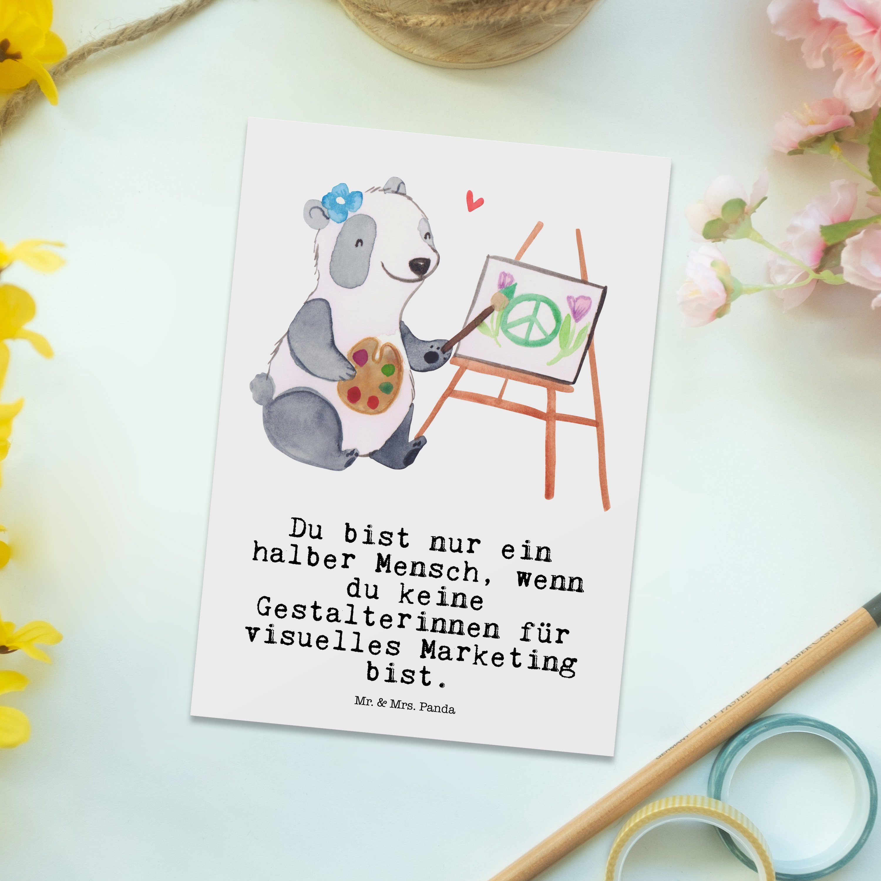 Mr. & Mrs. Panda - Weiß visuelles Postkarte mit Marketing Geschenk, - für An Gestalterinnen Herz