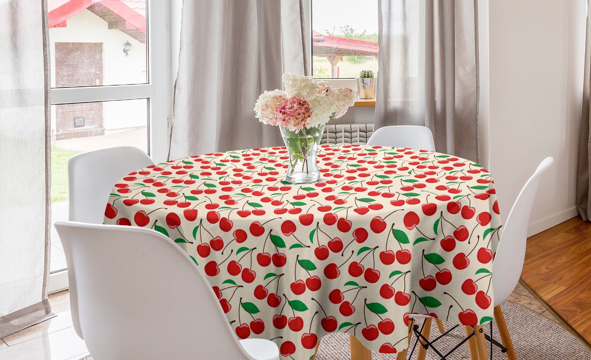 Abakuhaus Tischdecke Kreis Tischdecke Abdeckung für Esszimmer Küche Dekoration, Kirsche Gesunde Sommer-Frucht-Muster
