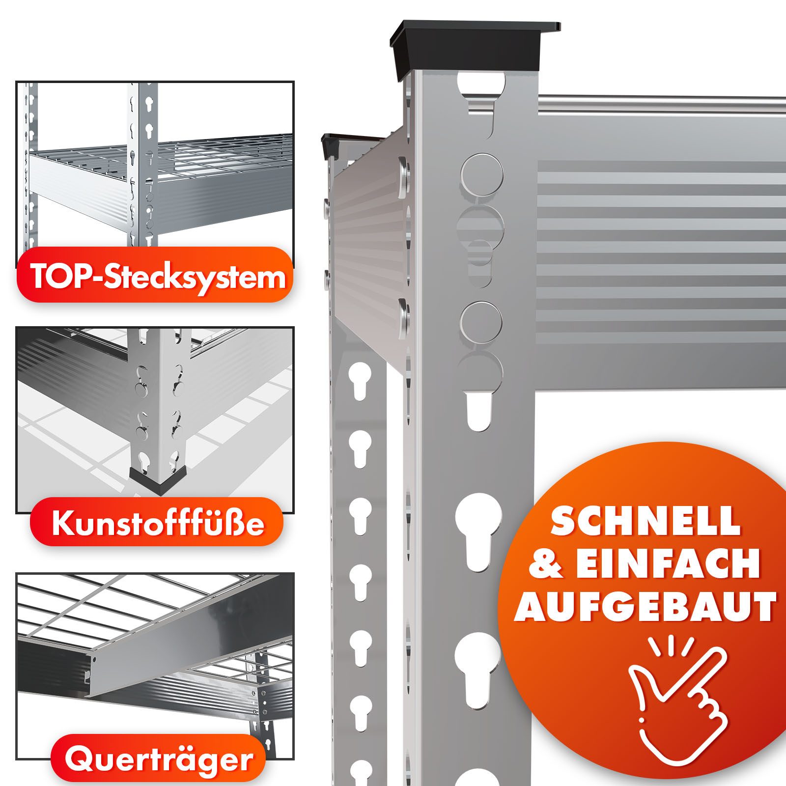 Floordirekt Schwerlastregal Yukon Rivet aus Stahl, belastbar bis zu 1400 kg, Werkzeuglose Montage, Verschiedene Größen & Farben 1-tlg., Witterungsbeständig, In- – Bild 4 von 5