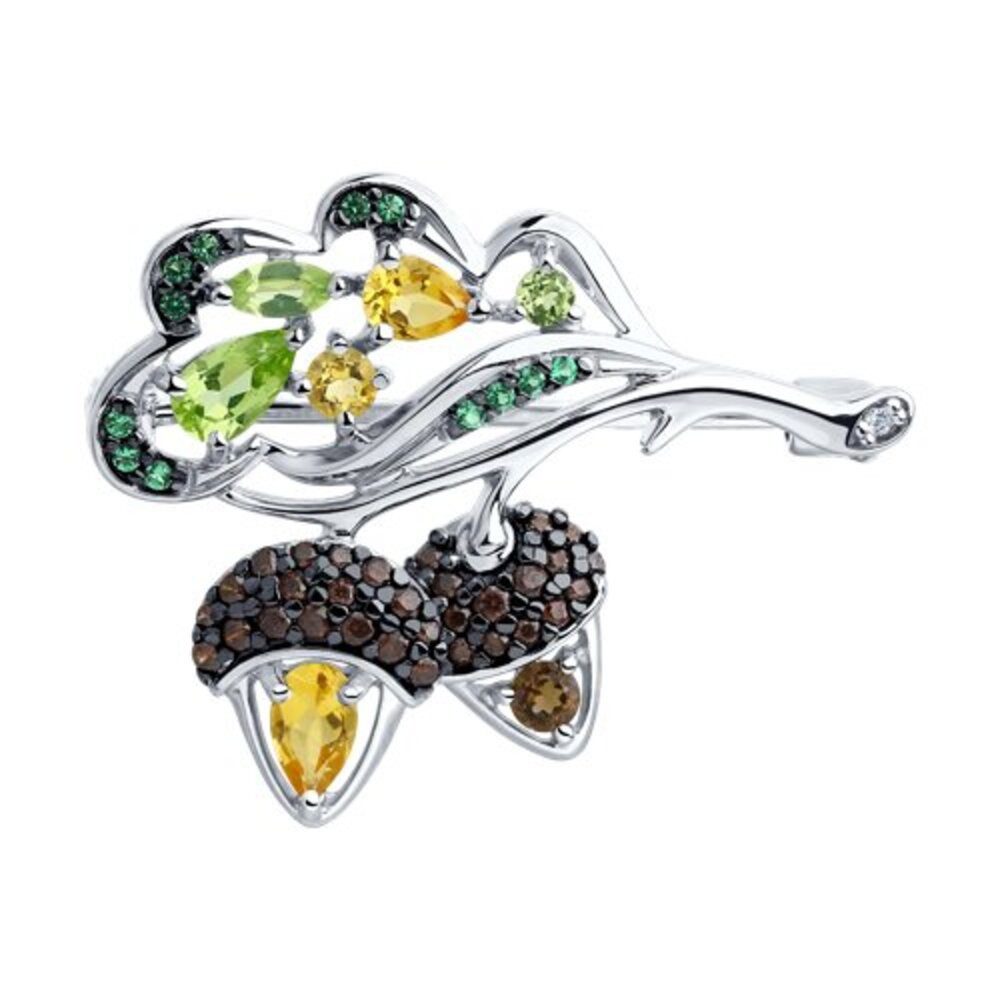 Secretforyou Anstecknadel Brosche Anstecknadel Eichel 925 Silber Rauchtopas Citrin Peridot