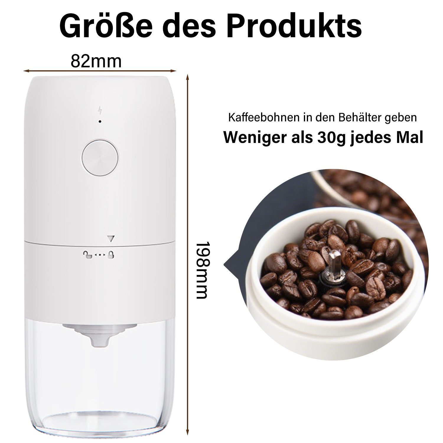 MOPUEA Kaffeemühle elektrische Kaffeemühle, Gewürzmühle Edelstahlklinge 25W, 25 g Bohnenbehälter, Geeignet für Kaffee, Nüsse, Gewürze