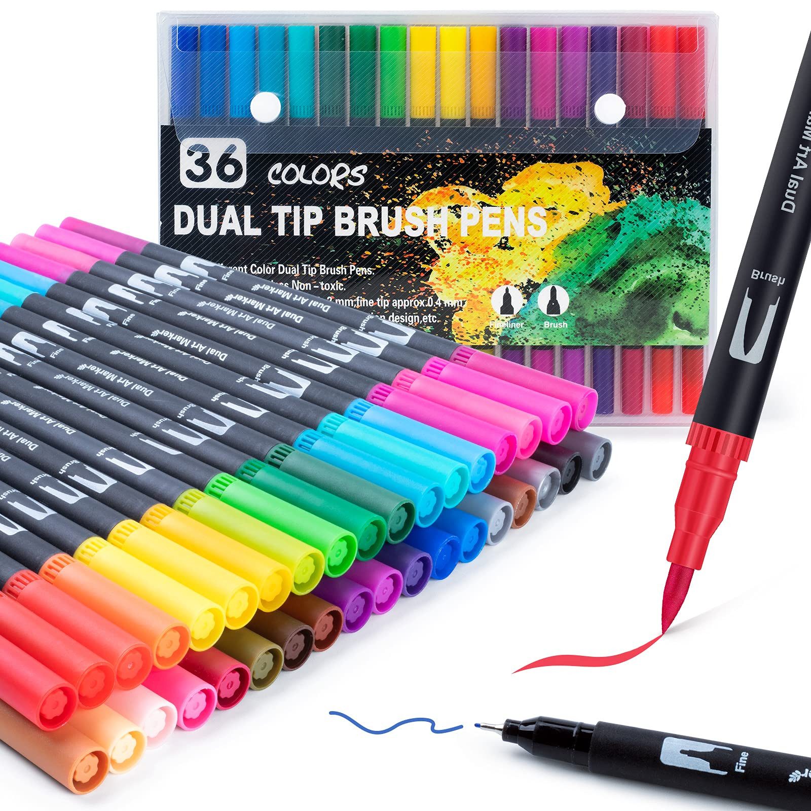 FOUORTUNATE-BEE Filzstift Doppelbürsten-Stiftset mit Wasserfarbe – 24/36/72 Farben, (36-tlg), Feinliner- & Brushpen-Set für Malbücher, Handlettering und Manga