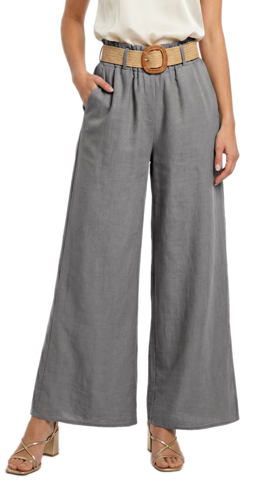 dy_mode Palazzohose Damen High Waist Palazzohose Weitbein Hose Schlupfhose Sommer Strand in Unifarbe, High Waist, mit elastischem Bund