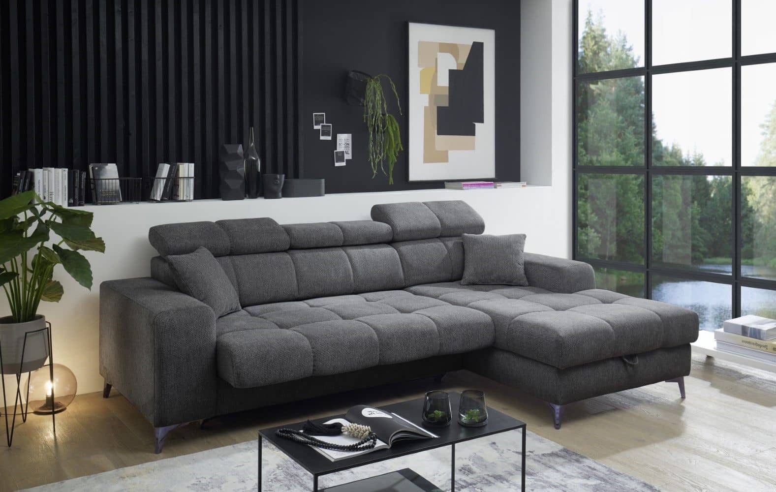 ED EXCITING DESIGN Ecksofa Sydney, mit elektrischem Sitzvorschub, verstellbaren Kopflehnen, Bettkasten