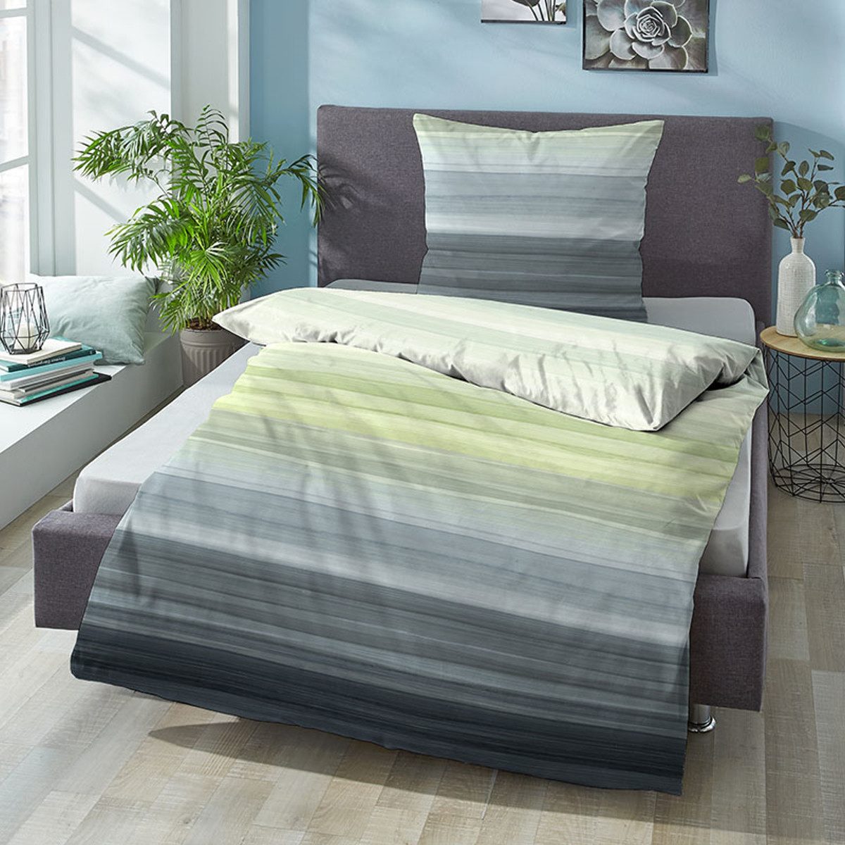 Sympathica Bettwäsche Bettwäsche Sympathica Satin 0614610-426 grün Streifen 135x200, Mako- Satin, 2 teilig