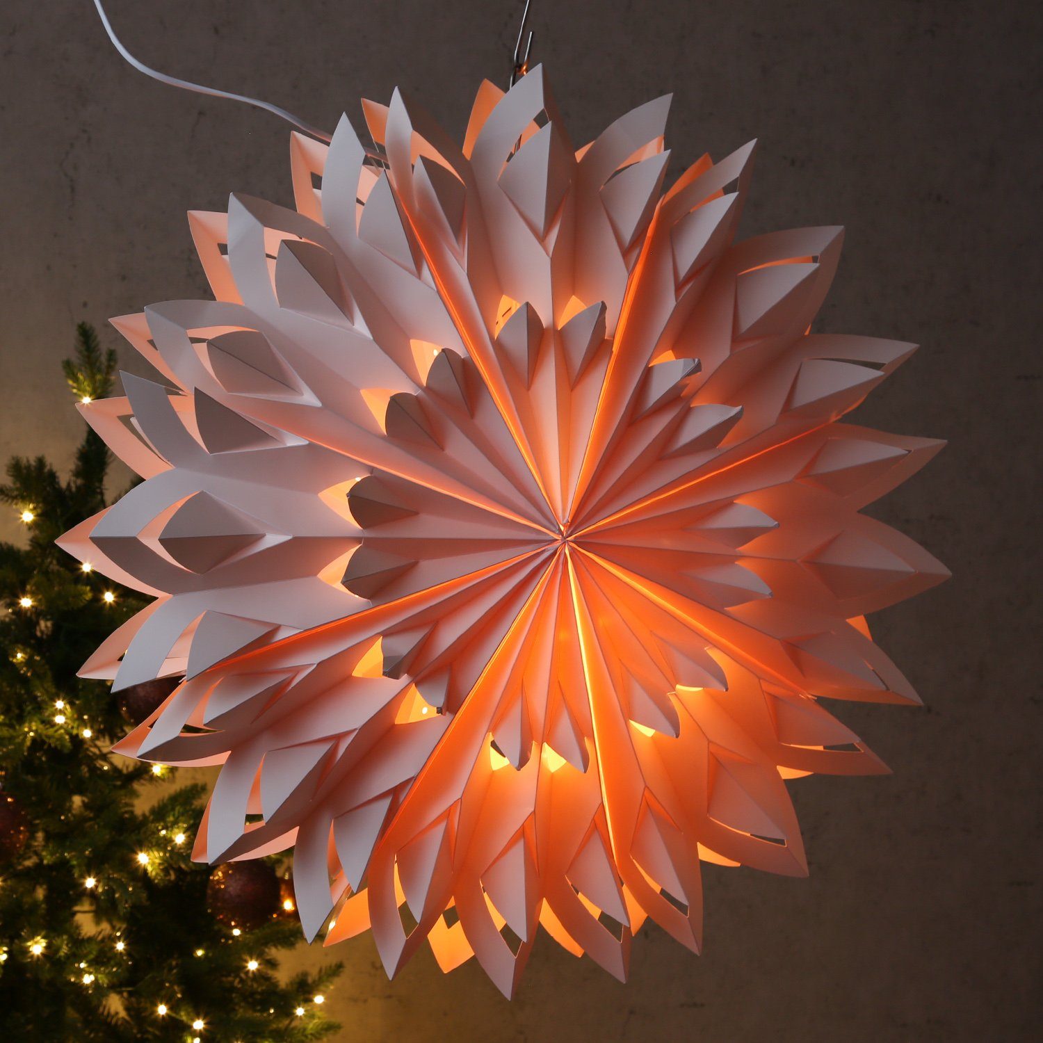 MARELIDA LED Stern Papierstern Eisblume Weihnachtsstern Faltstern 70cm Leuchtstern | Beleuchtete Weihnachtssterne