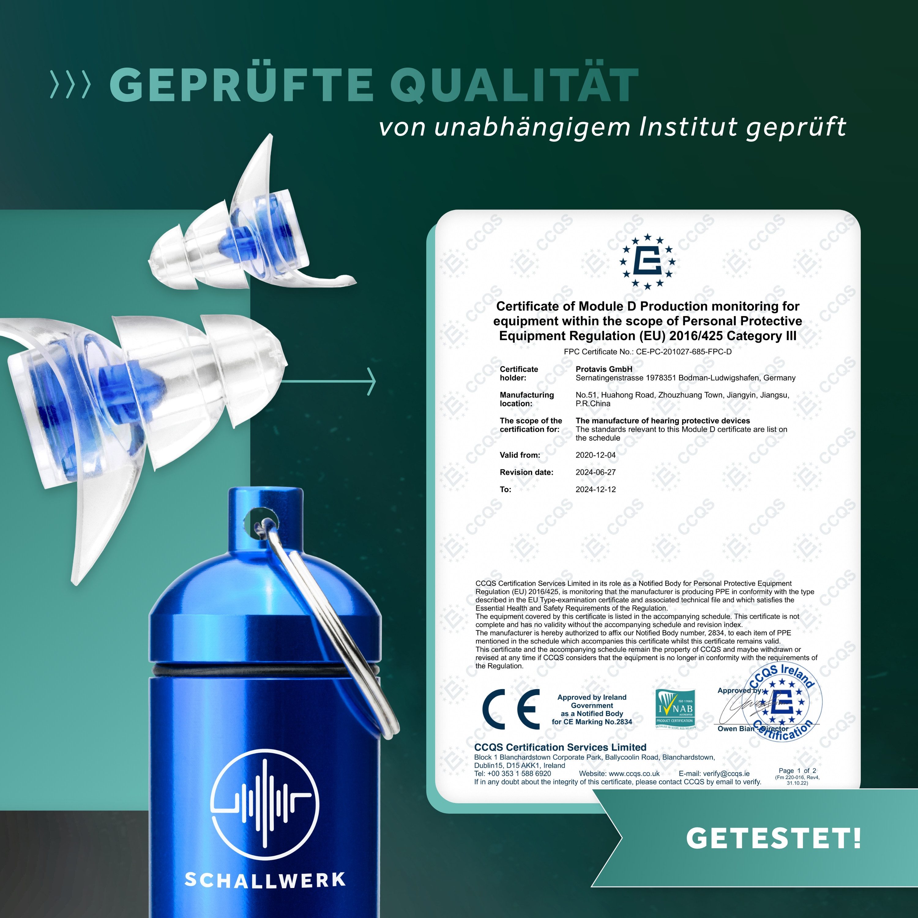 Schallwerk Gehörschutzstöpsel Strong+ Daily Ohrstöpsel dämpfen Lärm & erhalten Tonqualität, Ohrenstöpsel transparent mit Aufbewahrungsdose
