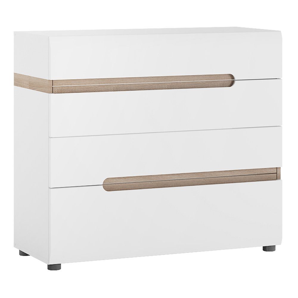 Lomadox Kommode LEGNICA-129, weiß Hochglanz mit Trüffel Eiche Nb. 96/86,5/42 cm