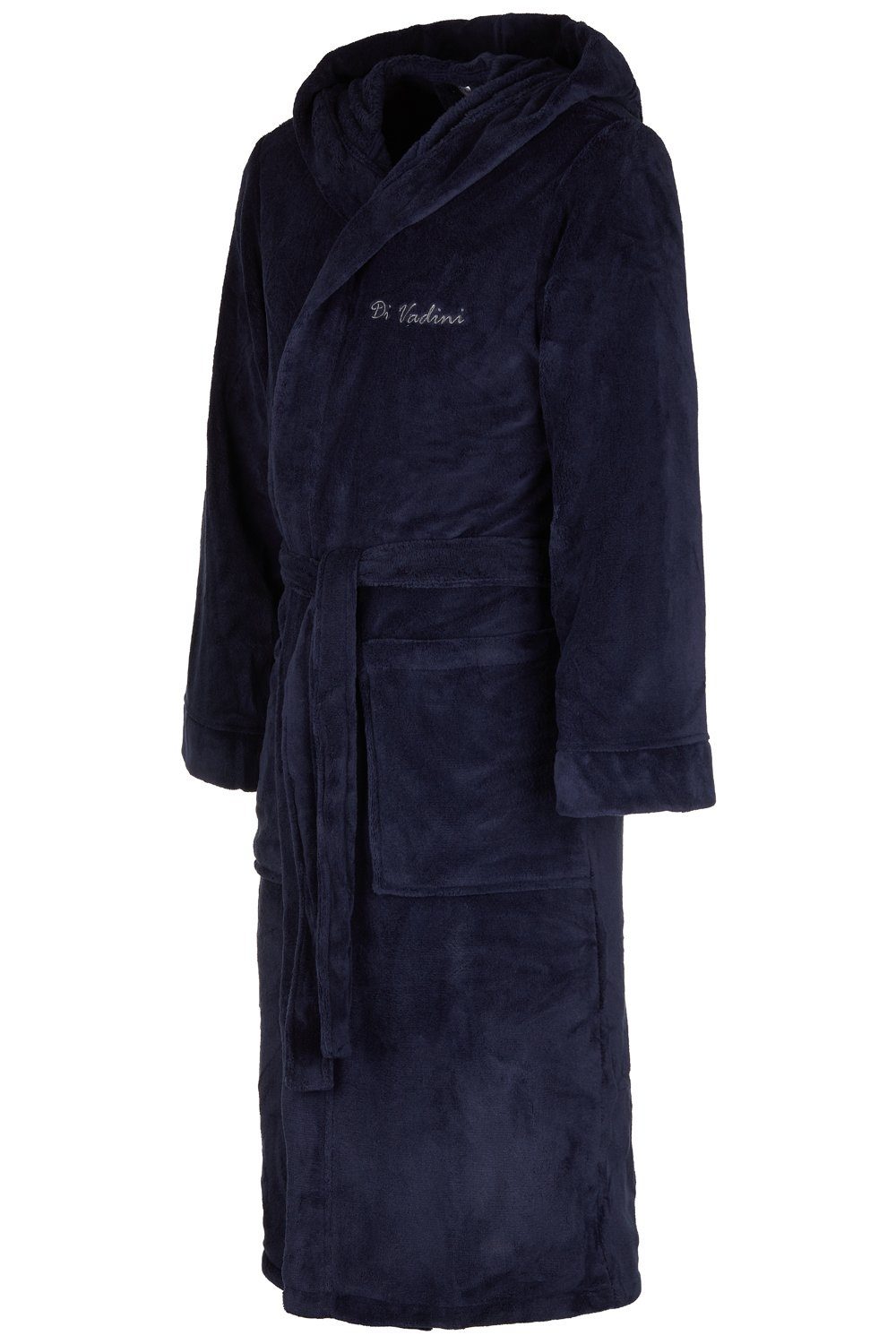 Di Vadini Bademantel Di Vadini UNISEX Herren Damen Bademantel FLORENZ mit Kapuze, wadenlang, Polyester, Weitenverstellung, Bindegürtel, mit Kapuze