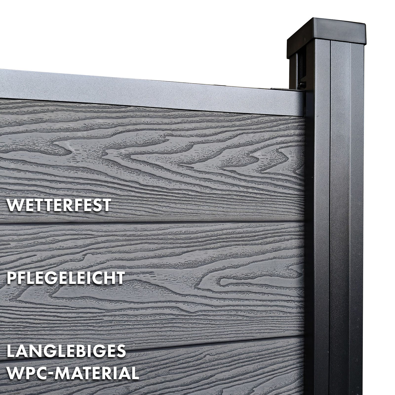 Kubus Zaun WPC Sichtschutzzaun Arden mit Aluminium-Pfosten, Maße 180x180 cm für zuverlässigen Sicht- und Windschutz