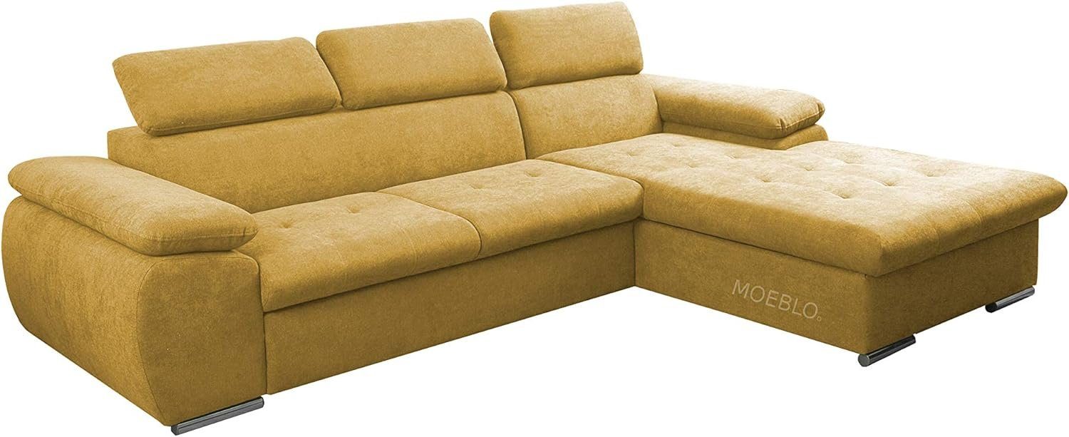 MOEBLO Ecksofa Nilux, Sofa Couch L-Form Polsterecke für Wohnzimmer, Schlafsofa Sofagarnitur Wohnlandschaft, mit Bettkasten und Schlaffunktion Gelb (AVRA 07)