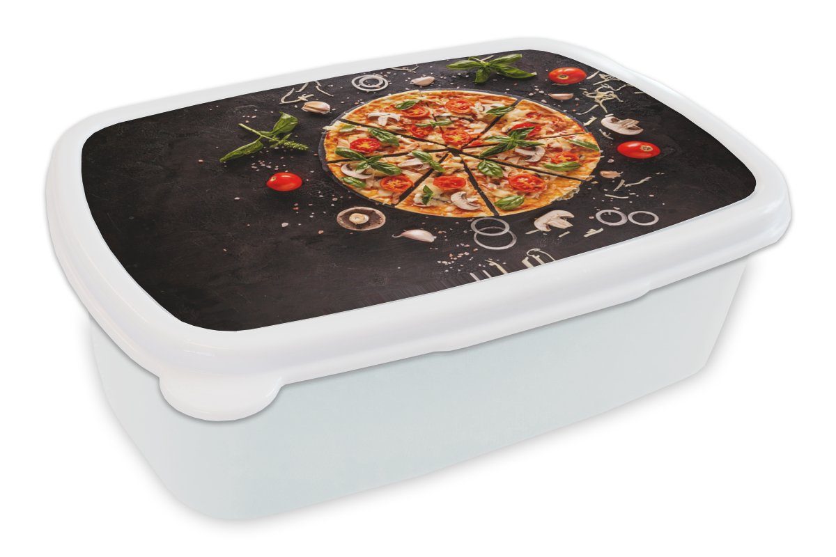 MuchoWow Lunchbox Pizza - Gemüse - Kräuter - Küche - Industrie, Kunststoff, (2-tlg), Brotbox für Kinder und Erwachsene, Brotdose, für Jungs und Mädchen weiß