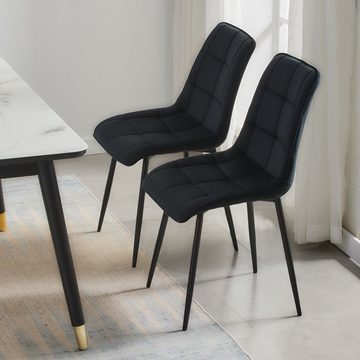 CLIPOP Esszimmerstuhl Polsterstuhl Kuchenstuhl (2er Set), Samtstoff Stuhl mit Rückenlehne und Metallbeine