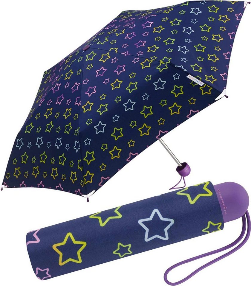 HAPPY RAIN Taschenregenschirm Mini Kinderschirm Basic reflektierend  bedruckt, farbenfroh und fantasievoll, Regenschirm für Kinder der Marke  Ergobrella, Typ Taschenschirm mit