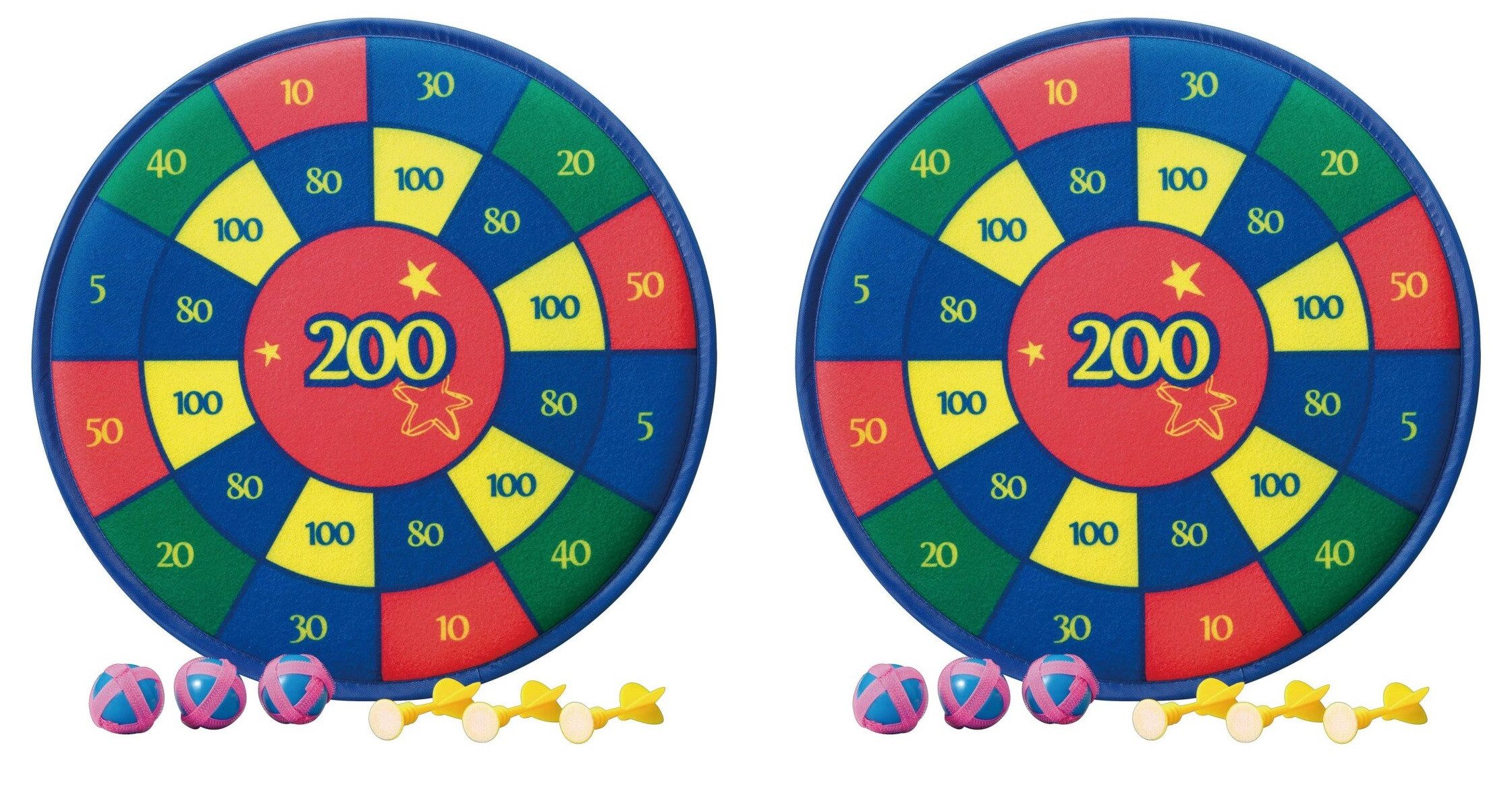 solex sports Dartscheibe 2 er Set mit Klettbällen und Klettpfeilen, (Spar-Set, 2-tlg., 2 Darscheiben + 6 Bälle + 6 Pfeile), 2er-Set