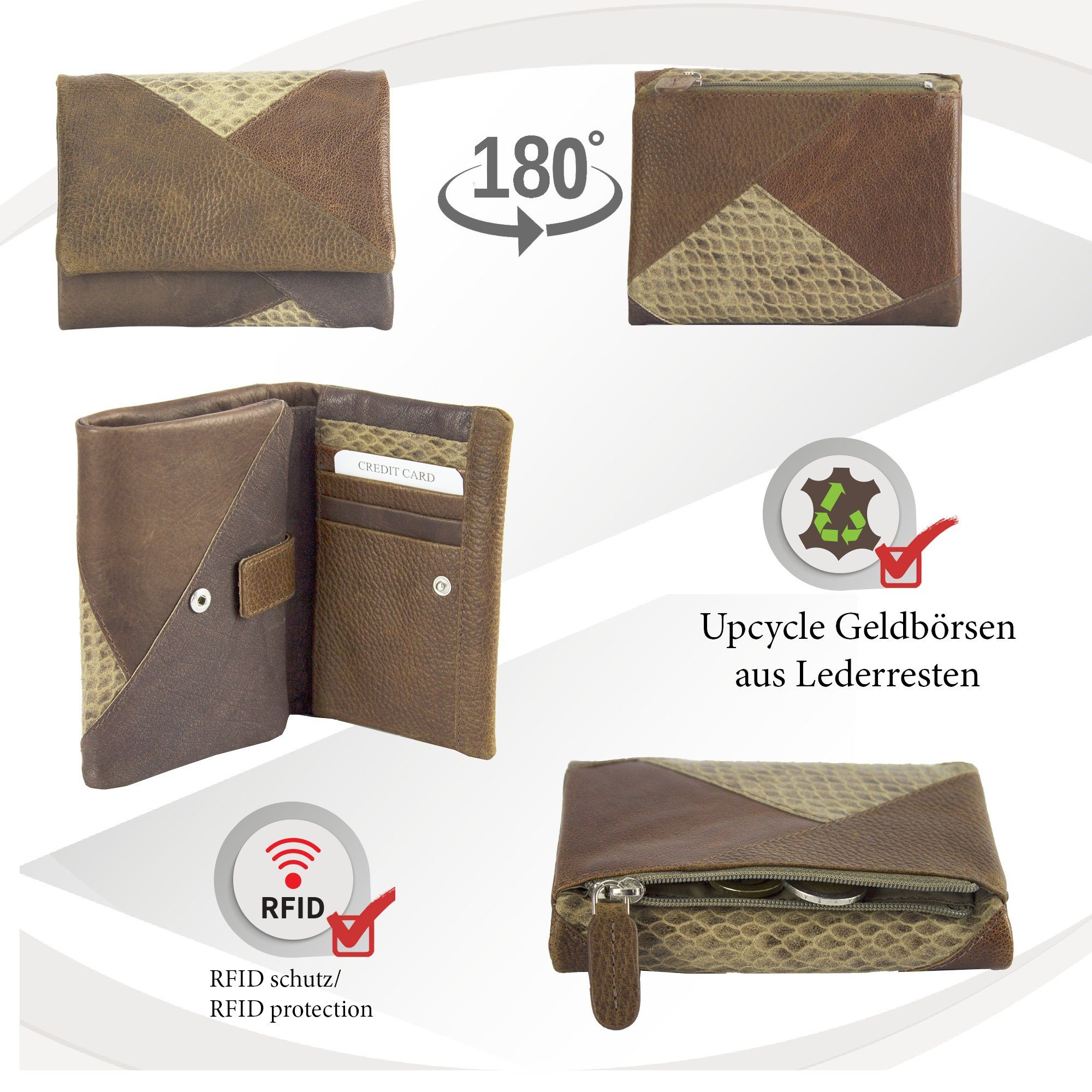 Brieftasche, in Sunsa braun Leder, zeitlos Geldbörse Design, Leder Portemonnaie Geldbeutel RFID-Schutz, eleganten echt mit