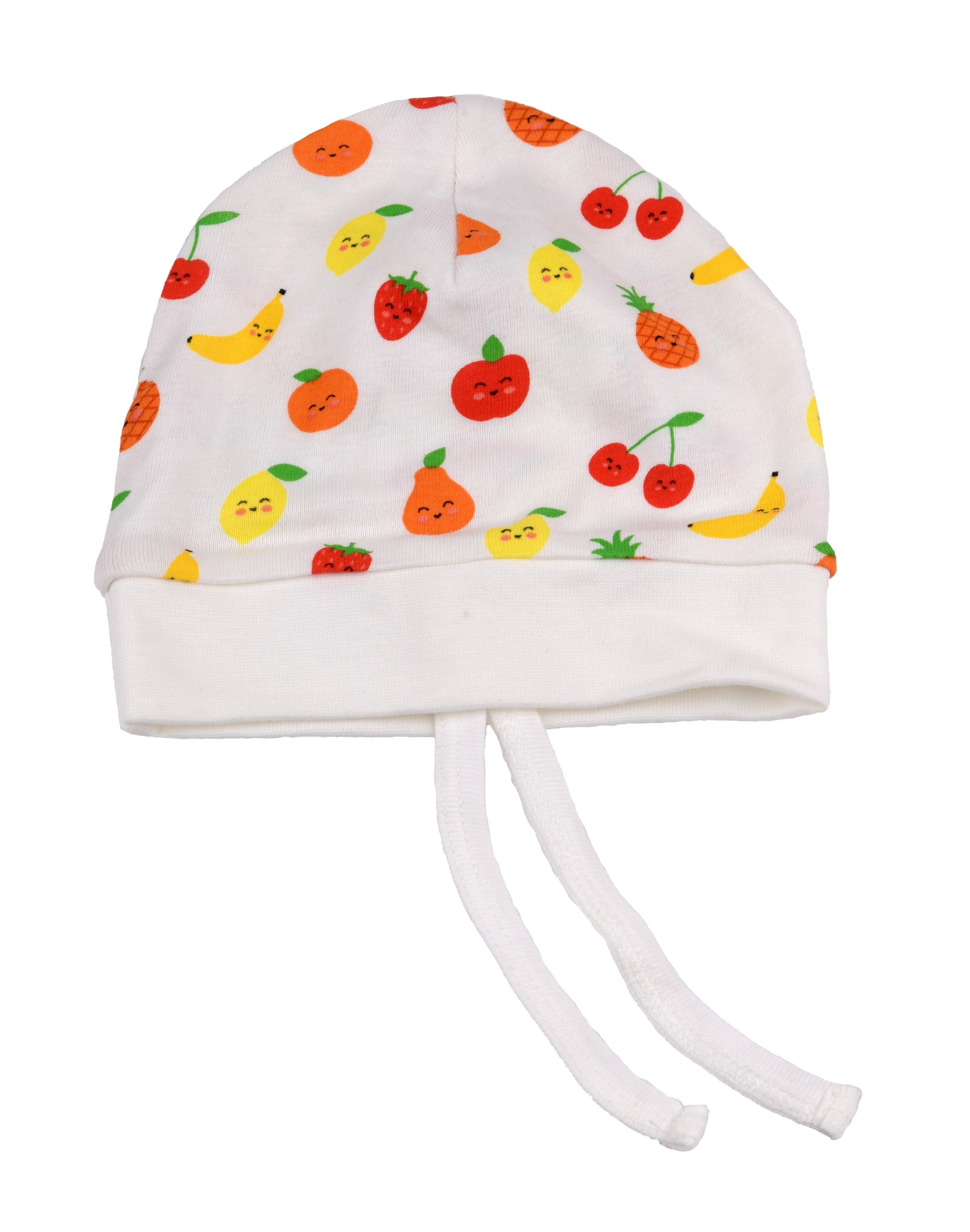 El Puente Beanie Babymütze "Funny Fruits", Größe 0-3 Monate, Handmade, Bio Fair Trade