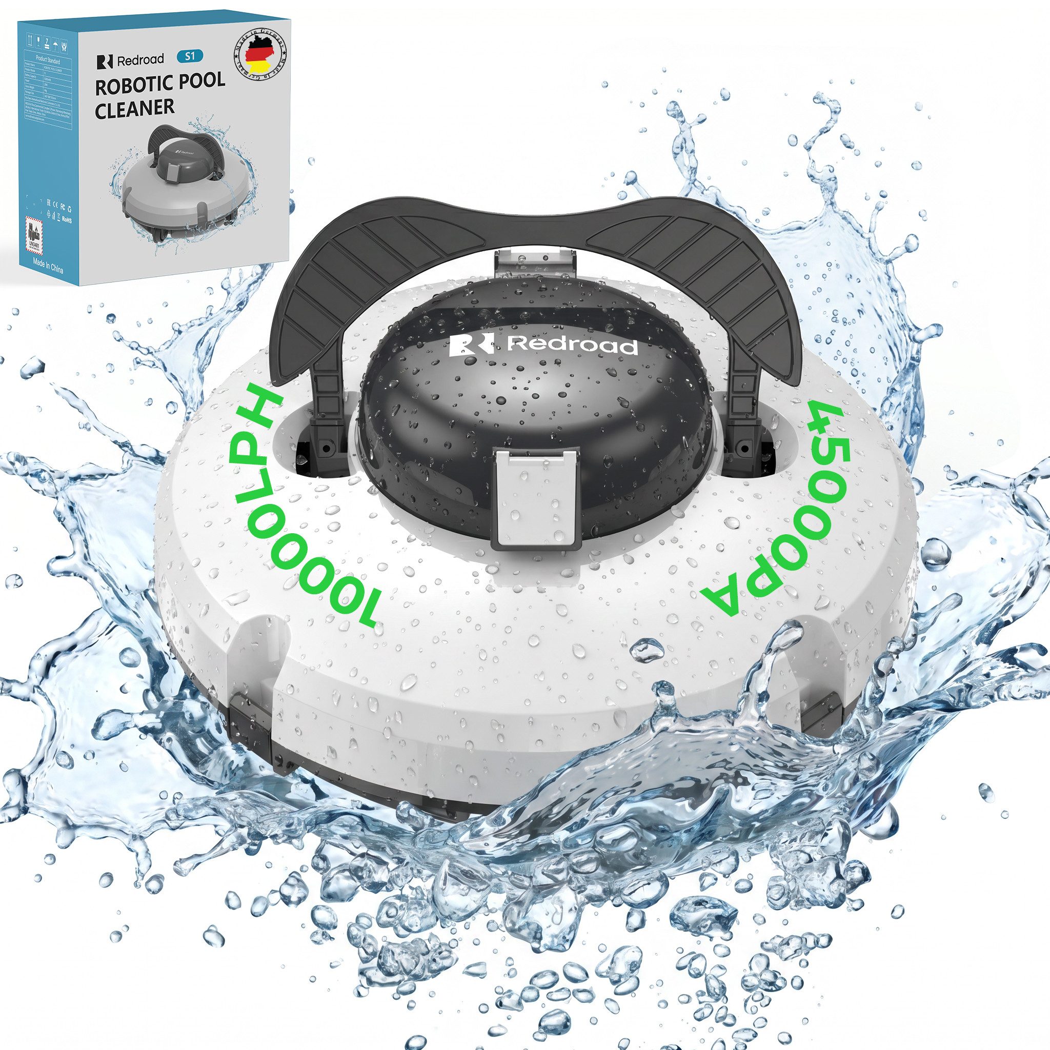 redroad Poolroboter 2026 Upgrade S1 Poolroboter Wand & Boden 180 Min Doppelfilter/10000LPH, (Set, 45.000 Pa Saugkraft, intelligente Navigation & 180 Min. Laufzeit), Schnellladung, 45° Steigung, 90° Wandreinigung & 2 Jahre Garantie