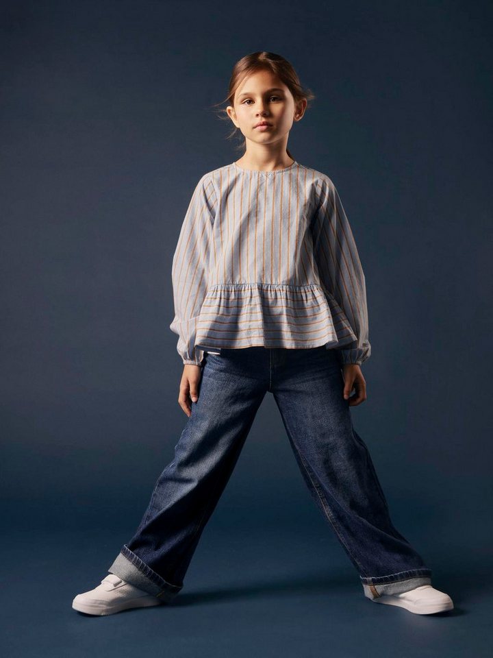 Name It Weite Jeans NKFROSE für Mädchen mit weitem Bein und klassischem Sitz normal, Denim, Abriebeffekte, Reißverschluss