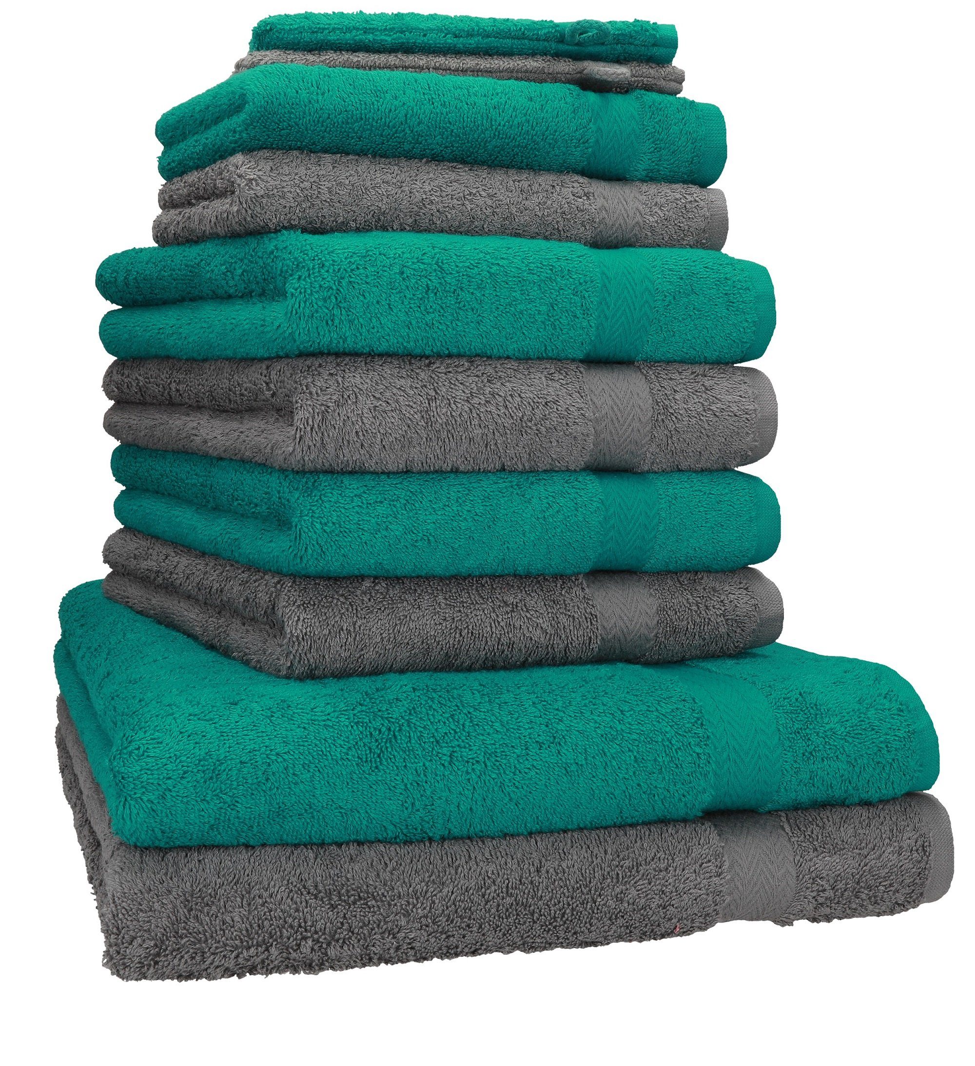 Betz Farbe Handtuch Premium Smaragdgrün 10-TLG. Anthrazit, Set 100% Baumwolle, Handtuch-Set & (10-tlg)