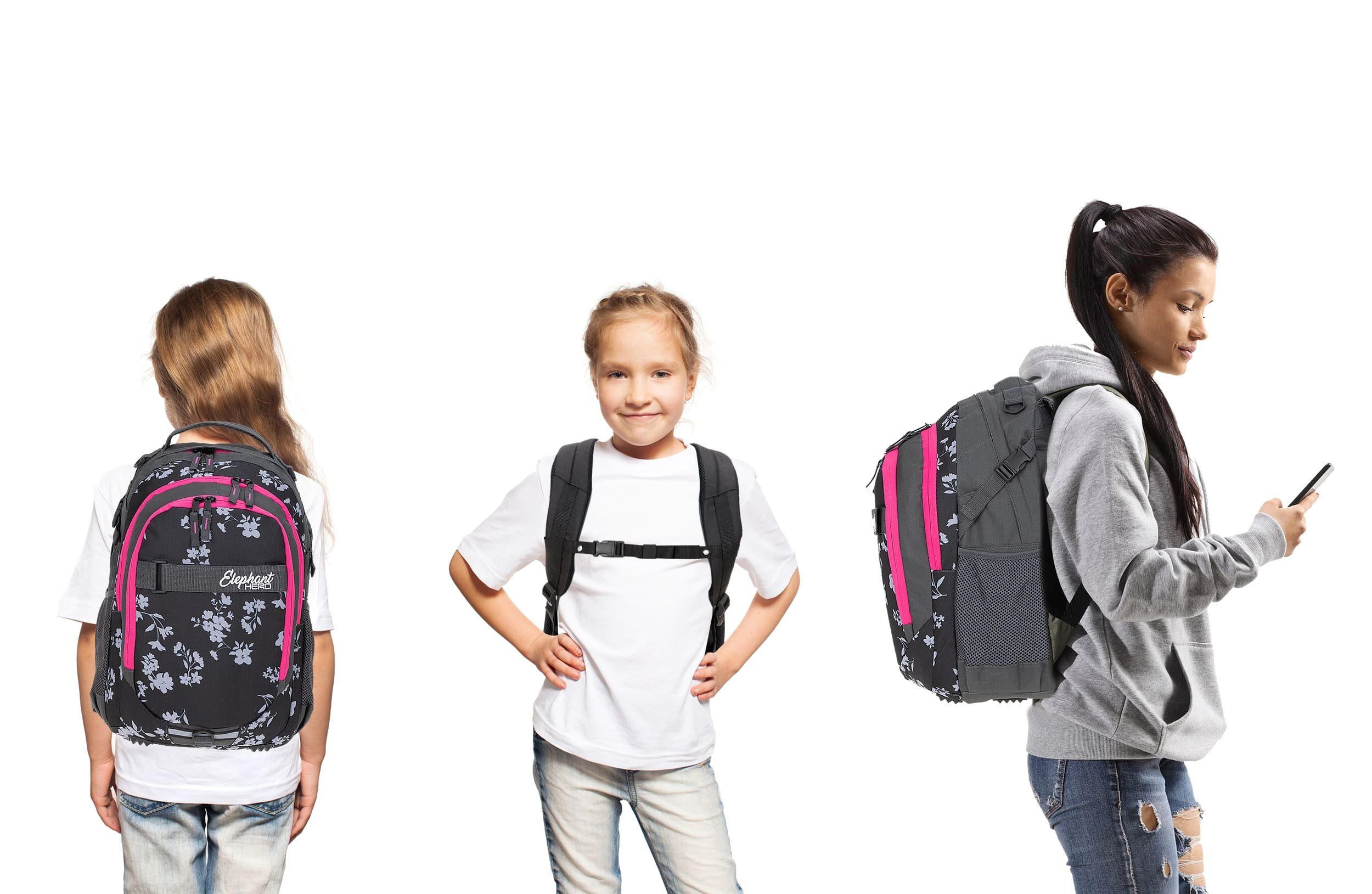 ELEPHANT Schulrucksack Hero Signature Schultasche (Set, 3-tlg., 3 Teile Rucksack Sporttasche Mäppchen Box), Softcase Schulranzen Schulmappe +rsm