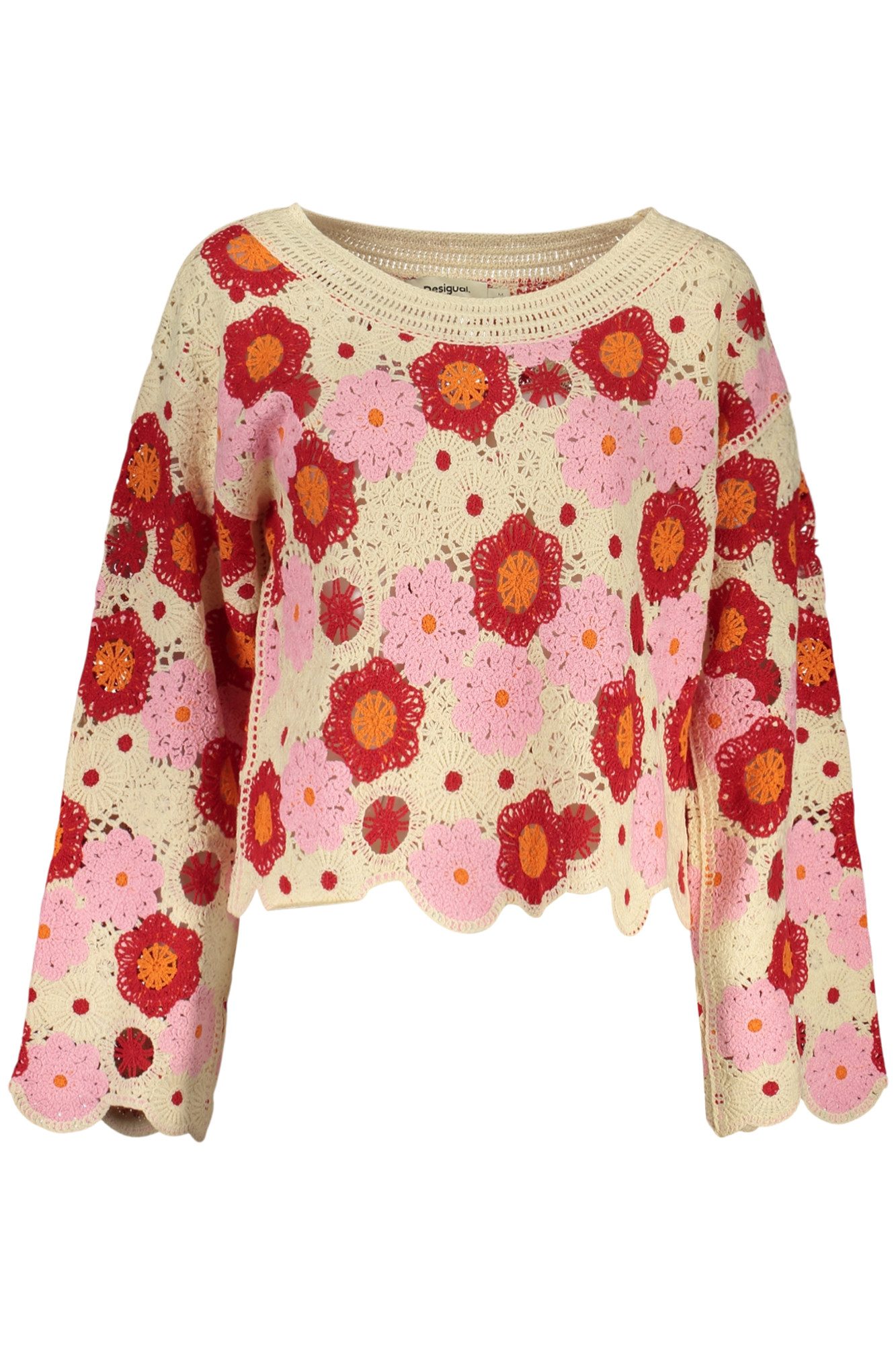 Desigual Strickpullover Beiger Damenpullover mit norwegischem Muster und Stickerei