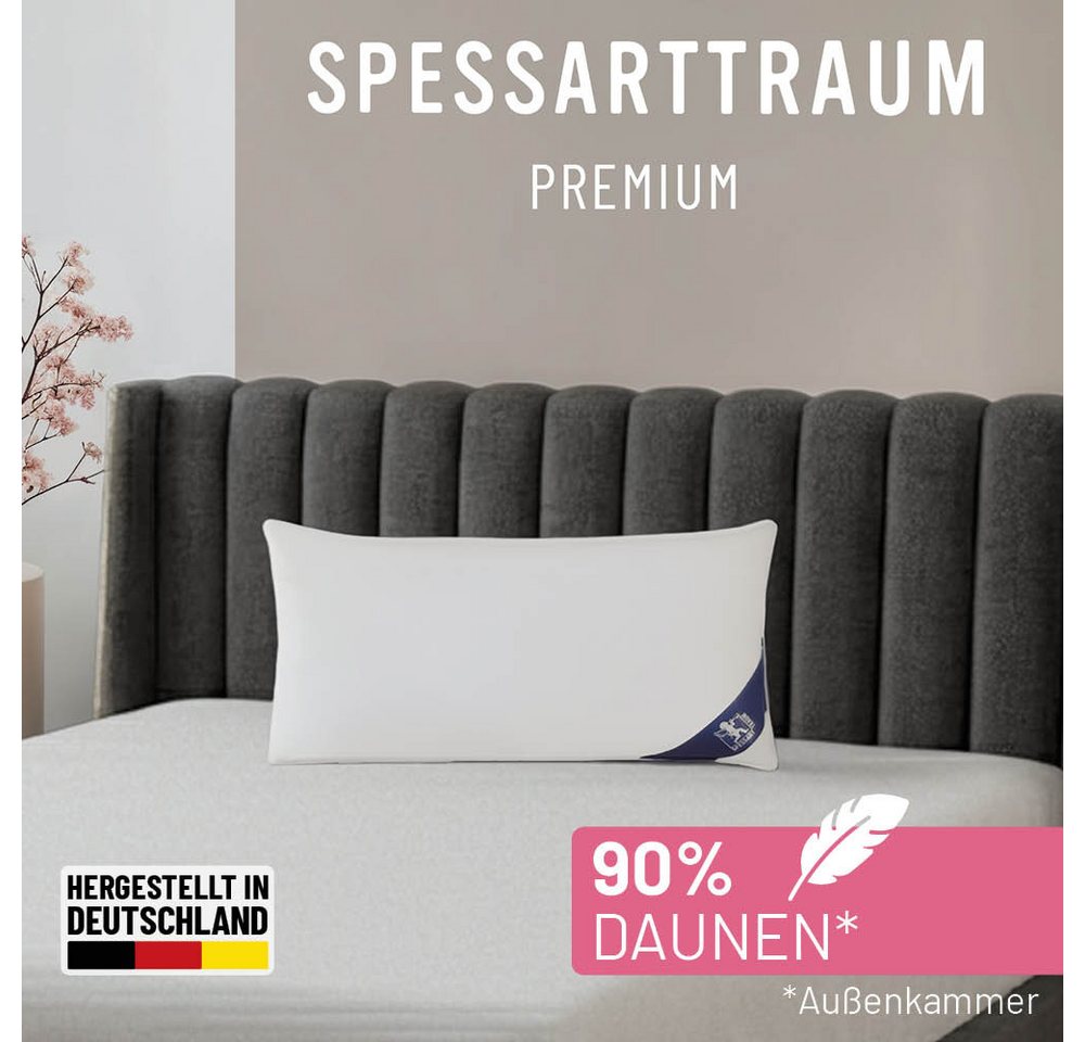 SPESSARTTRAUM 3-Kammer-Kopfkissen Premium, GRÖSSENAUSWAHL von 40x80 cm bis 80x80 cm, Füllung: weiße neue Gänsedaunen und -federn, Klasse I, 90% Daunen / 10% Federn (Außen), weiße neue Gänsefedern, Klasse I, 100% Federn (Innen), Bezug: feiner Daunen-Batist