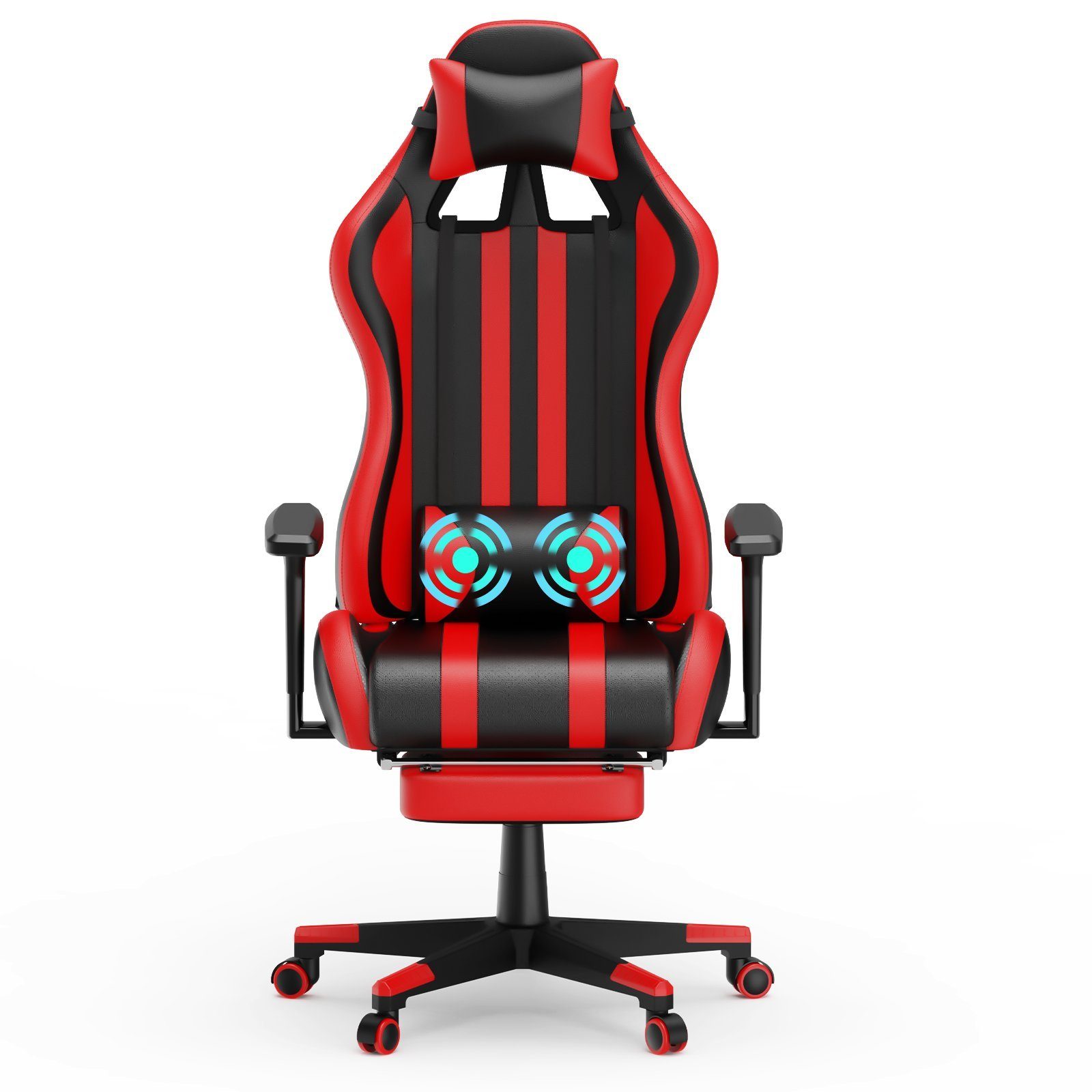 UISEBRT Gaming-Stuhl Bürostuhl Ergonomischer Schreibtischstuhl, mit Kopfstütze, Massage Lendenkissen Rot