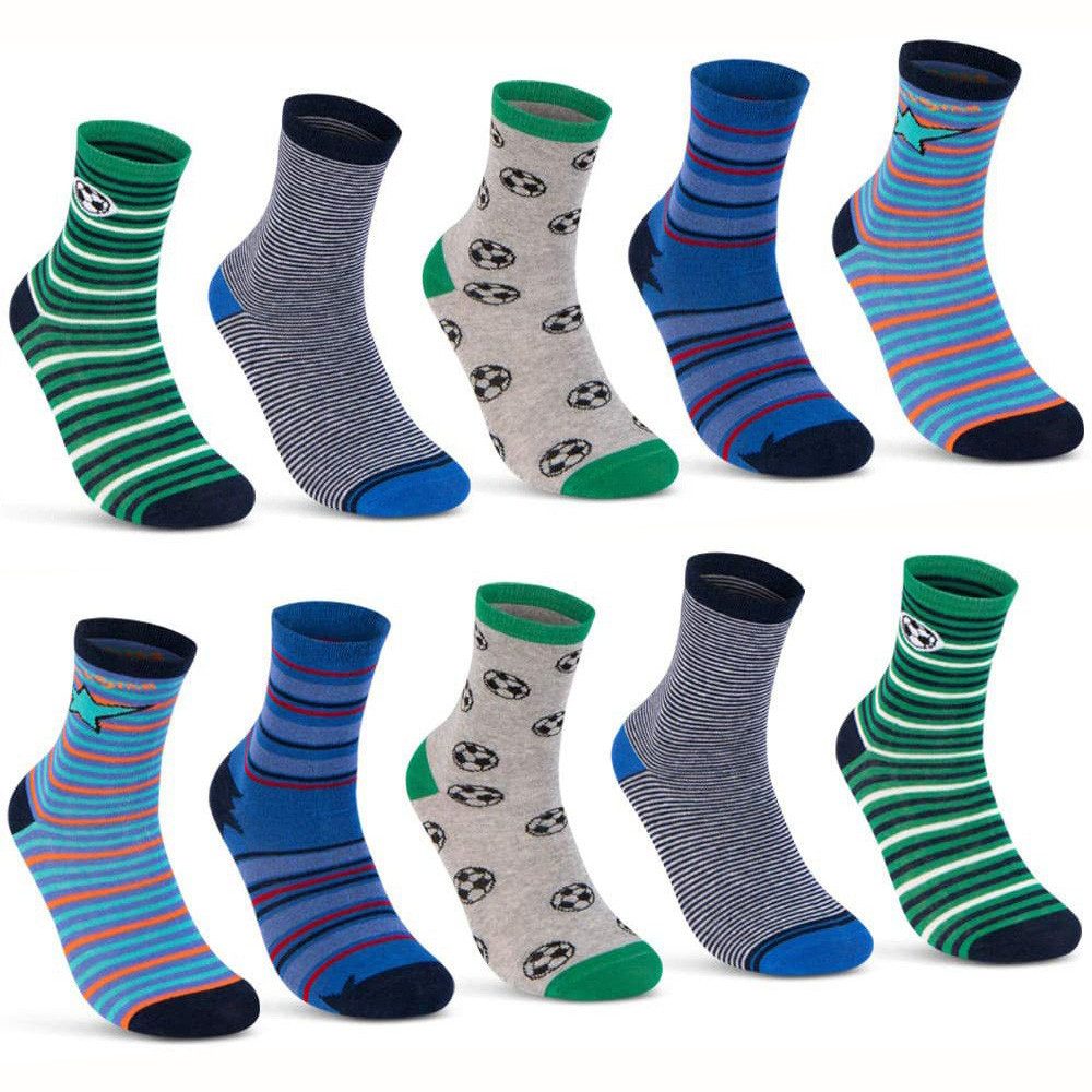 sockenkauf24 Socken 10 Paar Kindersocken für Jungen lang Kinder Socken mit weichem Bund