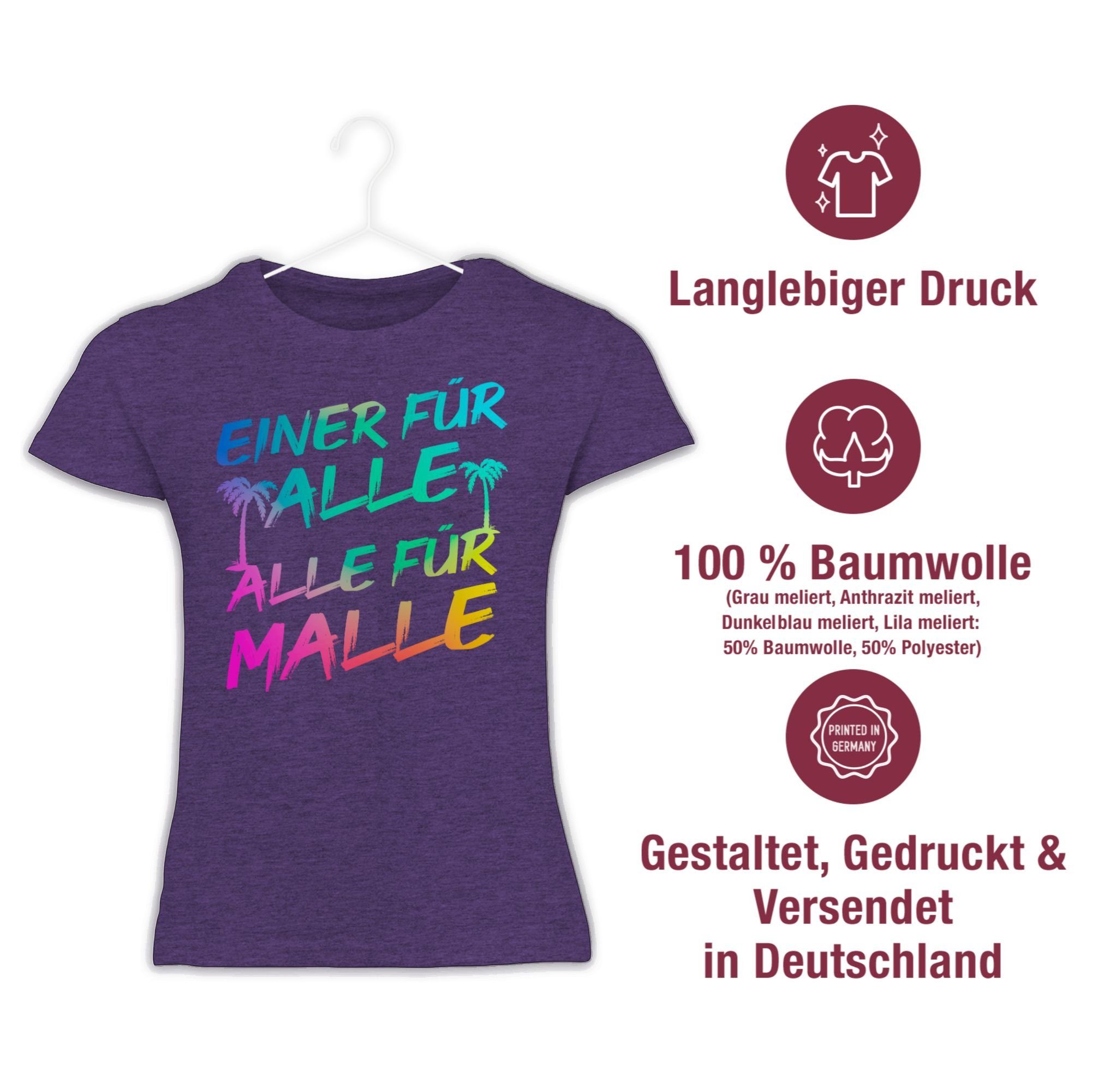für Mädchen - Shirtracer für T-Shirt 1 Lila alle Einer Alle Alle Meliert Malle Sommerurlaub Malle für