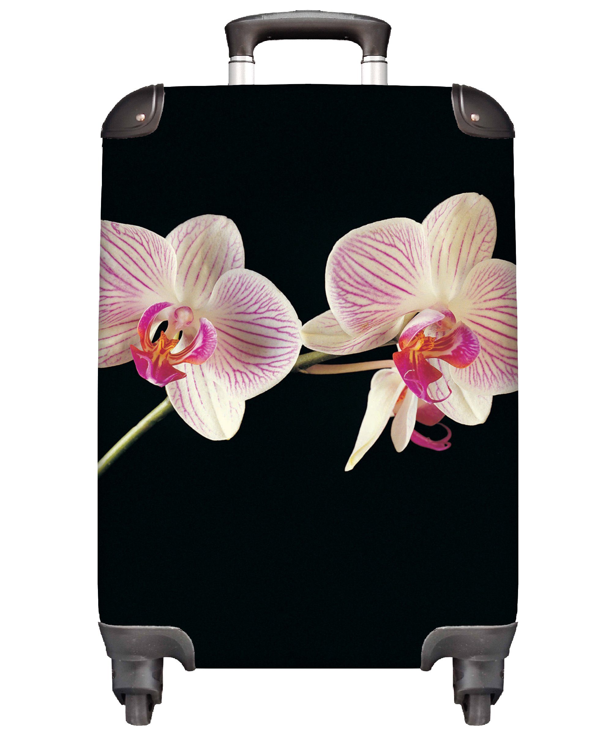 Handgepäck Rollen, mit Rosa Schwarz - Trolley, Knöpfe, Reisekoffer MuchoWow 4 - Reisetasche - rollen, Ferien, Orchidee Blumen für - Handgepäckkoffer