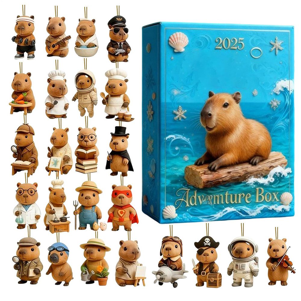 CLTYQ Adventskalender 2025 Weihnachts-Adventskalender mit Eichhörnchen/Capybara, flacher Anhänger,2D Acrylmaterial