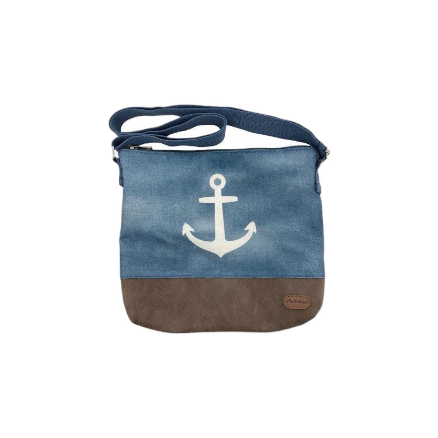 VewoTex Umhängetasche Damen » Maritimer Vintage Stil » Weiß/Blau/Braun ca. 28 x 32 cm (Einzelne Tasche, 1-tlg., Kein Set), » Damen Handtasche » maritime Tasche mit Schultergurt